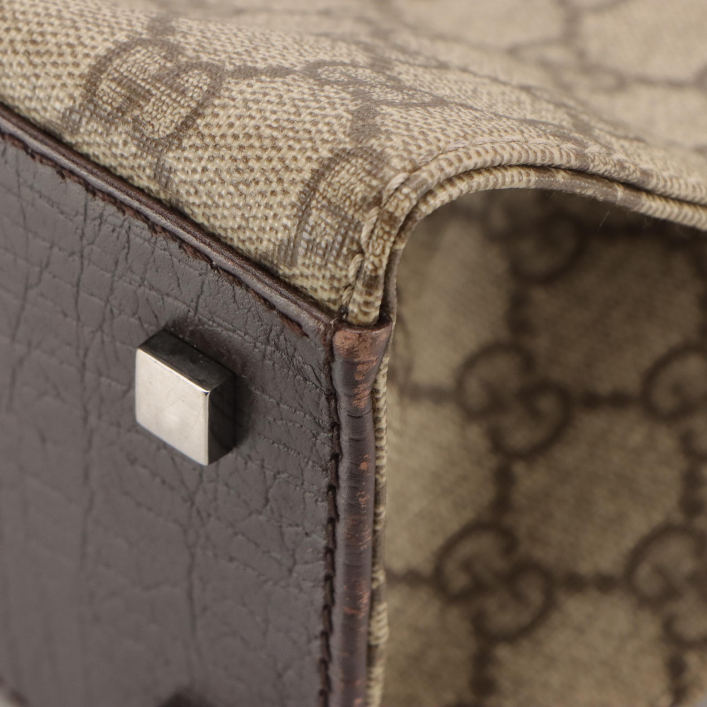 Gucci Joy GG Supreme Canvas & Brown Cinghiale Leather Top Handle Vertical Tote