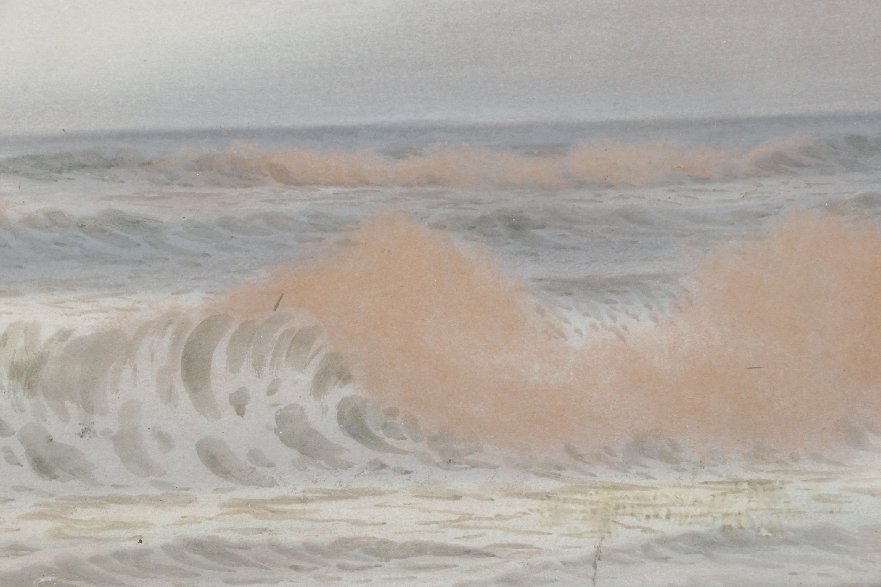 Color Lithograph Scene of Waves Crashing Off Shoreline, Mid to Late 20th Century