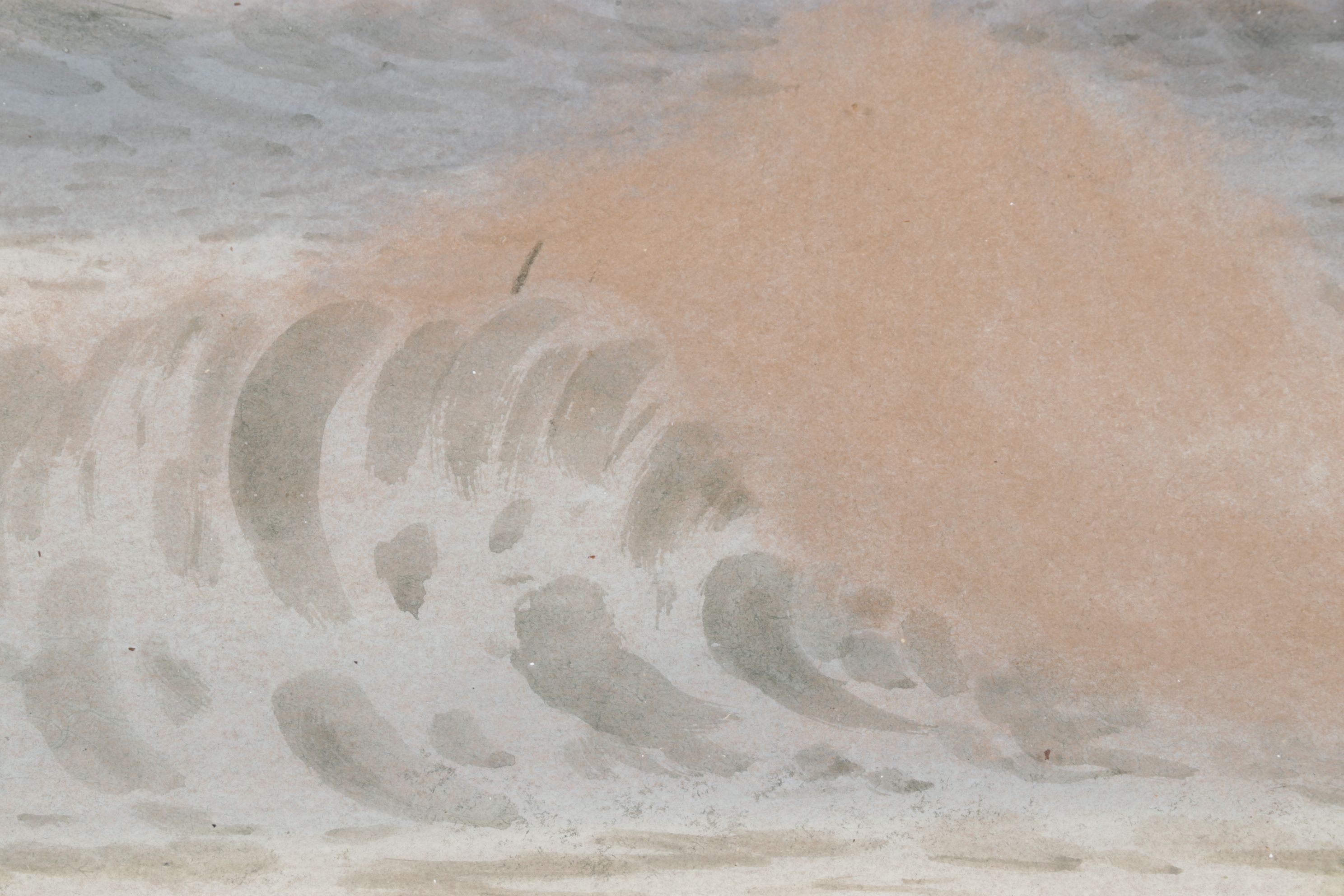 Color Lithograph Scene of Waves Crashing Off Shoreline, Mid to Late 20th Century