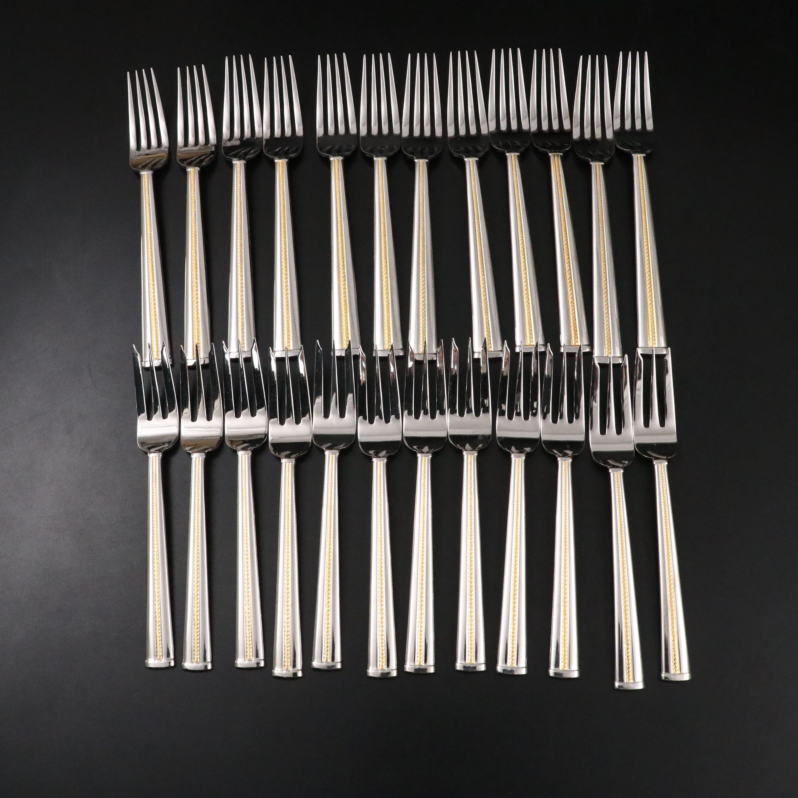 Gorham "Golden Brocade" Stainless Steel Flatware, Late 20th Century