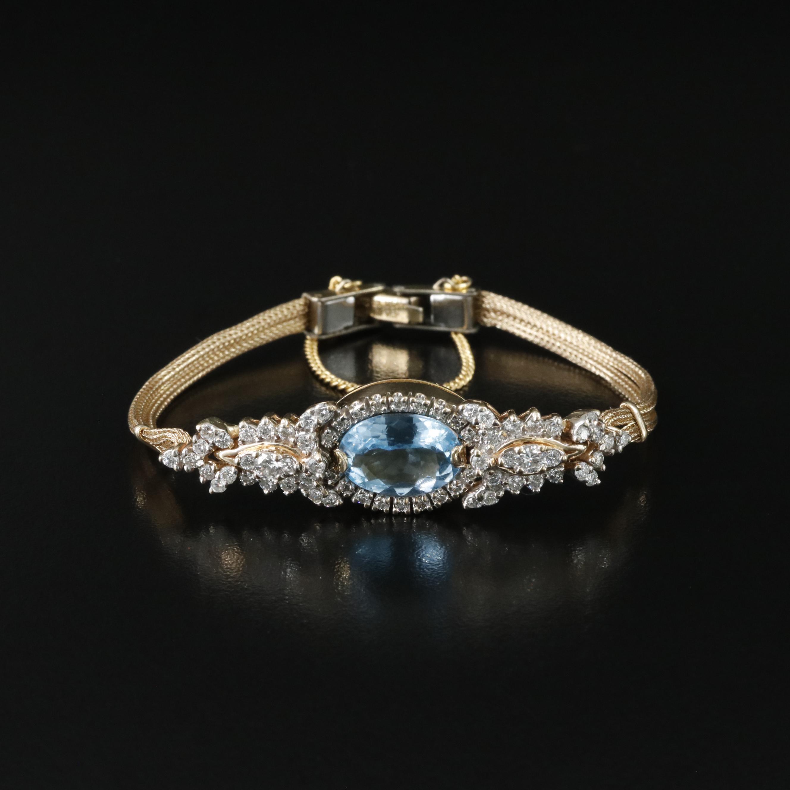 14K Topaz and 1.84 CTW Diamond Station on Gold-Filled Bracelet