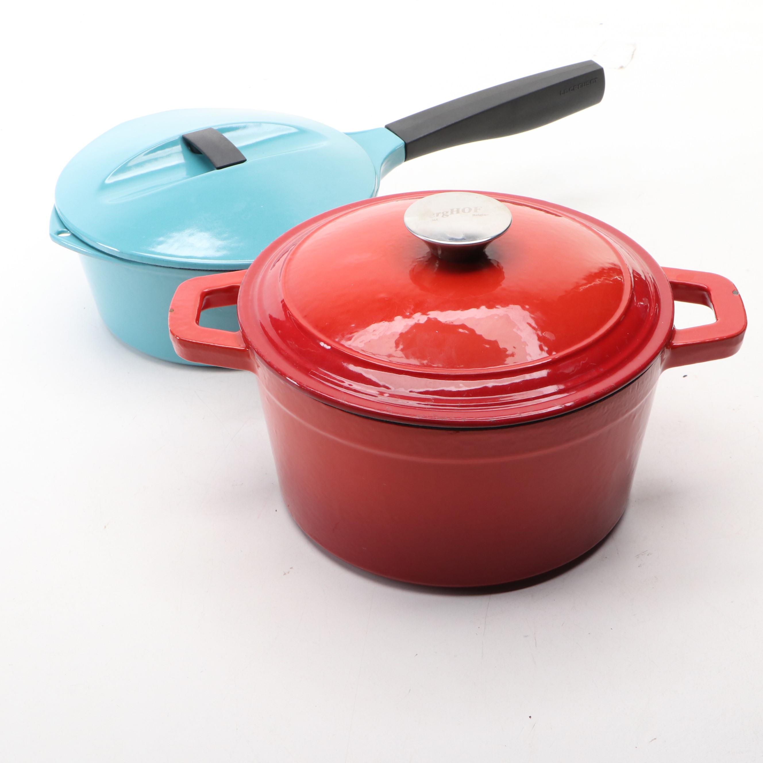 French Le Creuset and Belgian Berghoff Enameled Metal Cookware