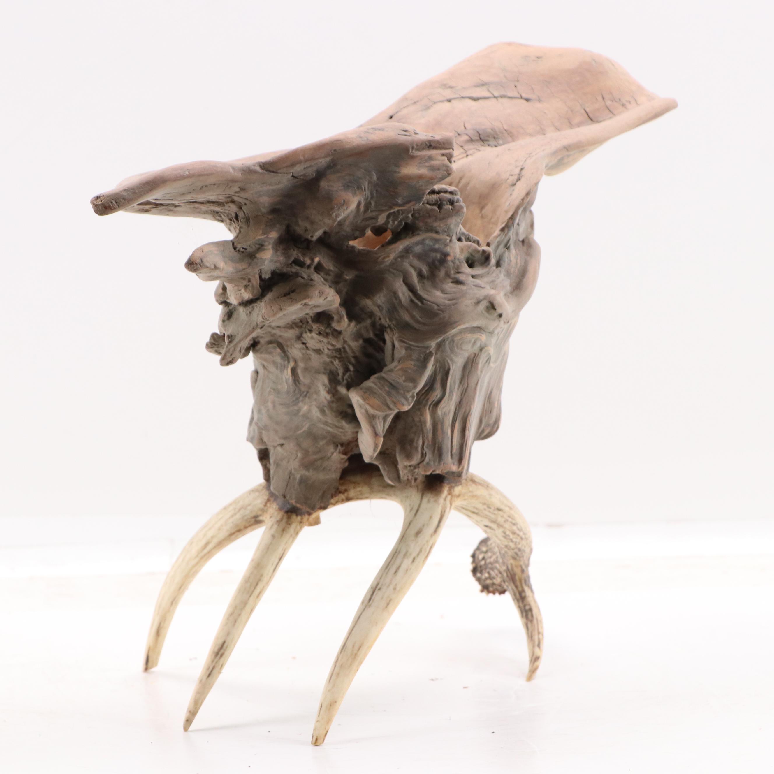 Robert Beaven Folk Art Found Wood and Antler Sculpture