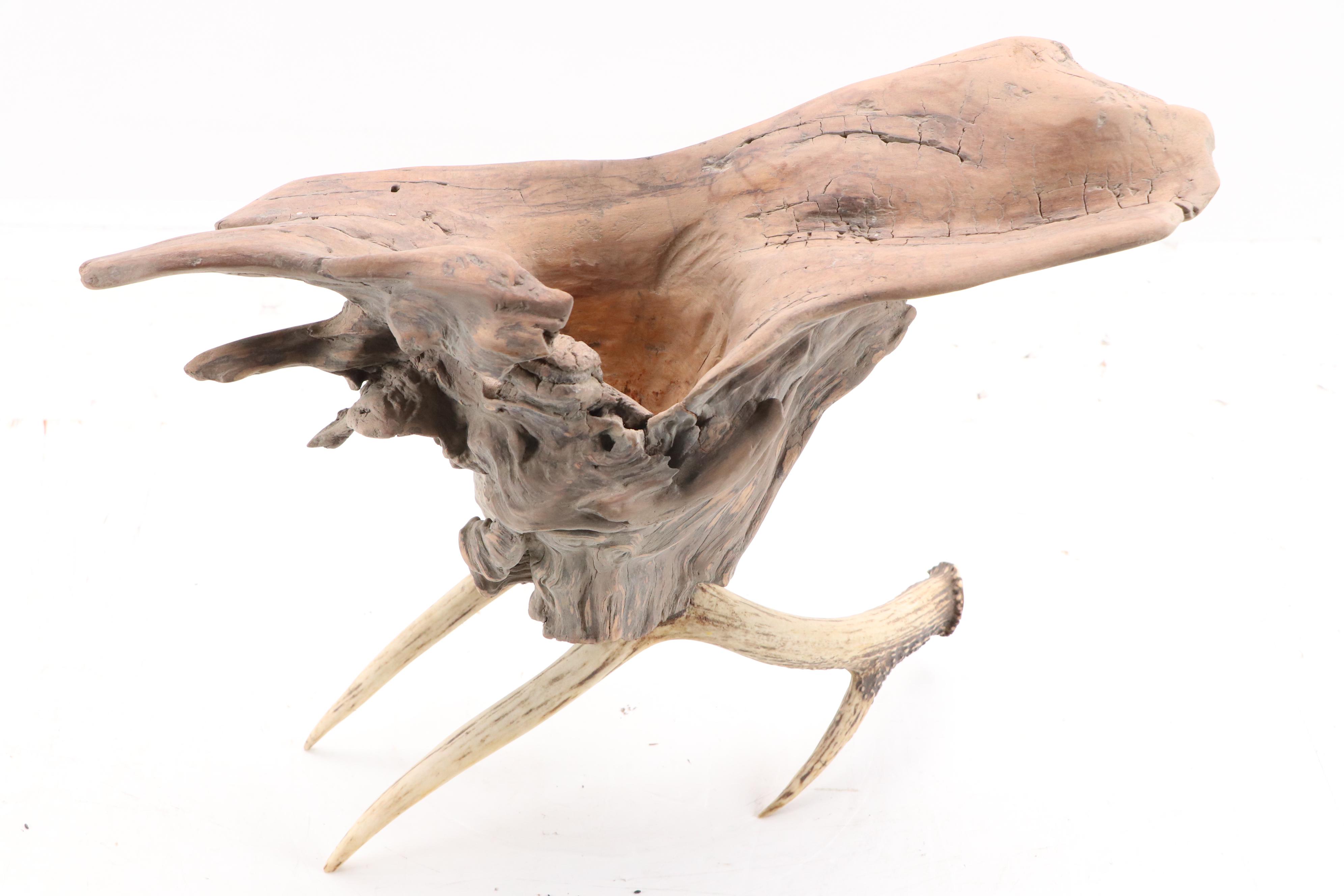 Robert Beaven Folk Art Found Wood and Antler Sculpture