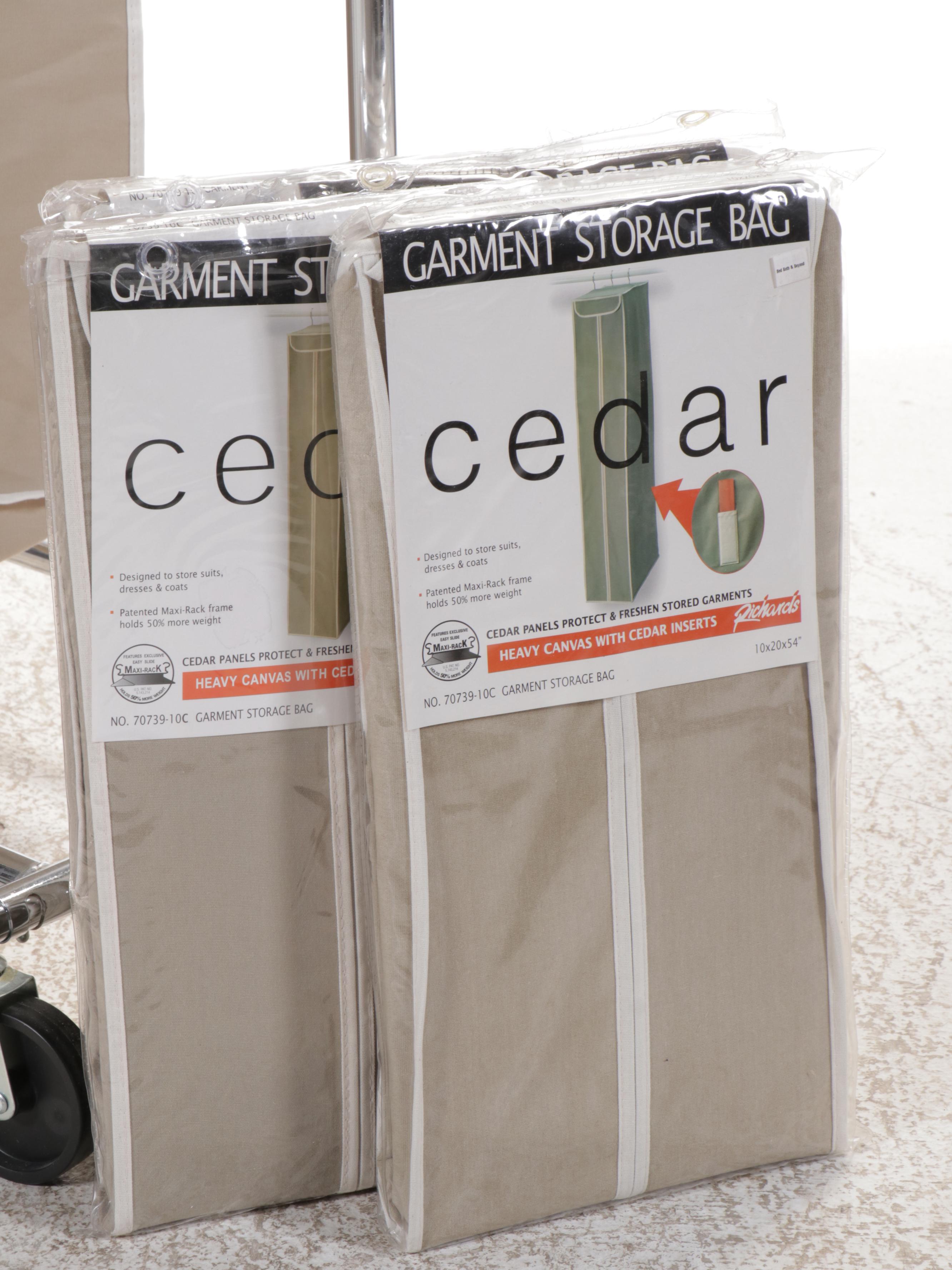 Two Chrome Clothing Racks with Richard's Cedar Hanging Garment Storage Bags