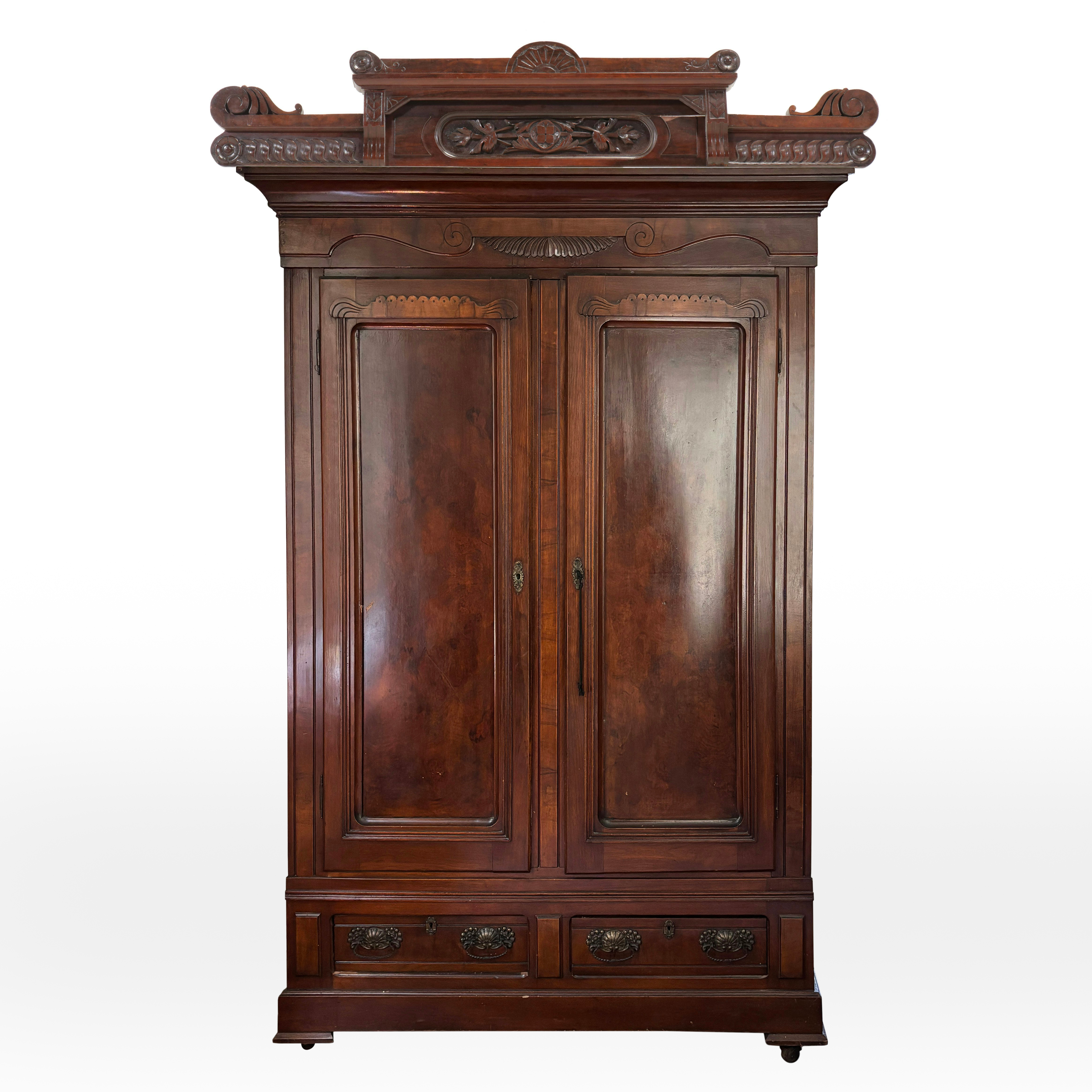 Victorian Burl Wood and Walnut Armoire, Late 19th/Early 20th Century