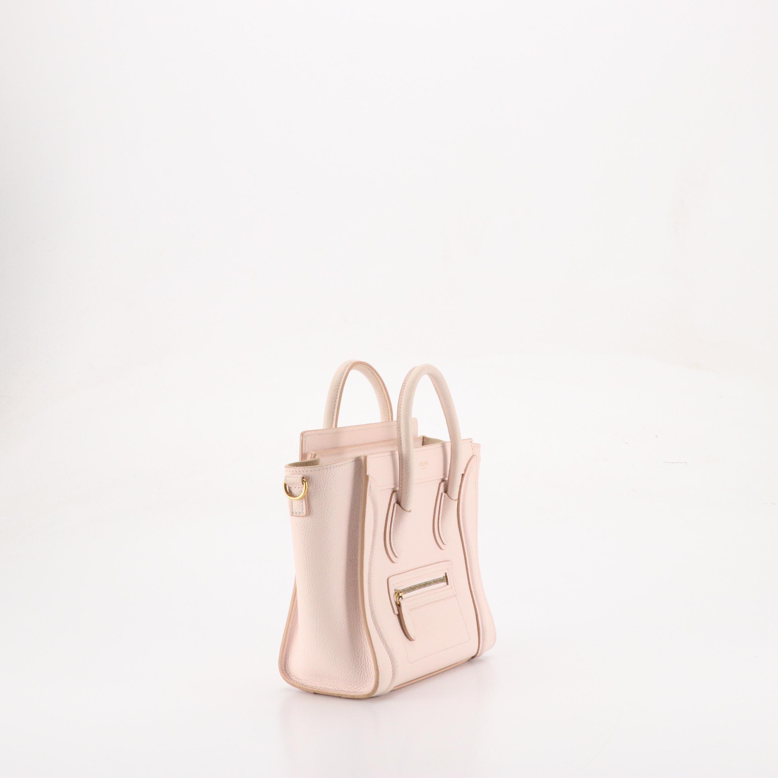 Celine Nano Luggage Handbag in Light Pink Grained Calfskin Leather
