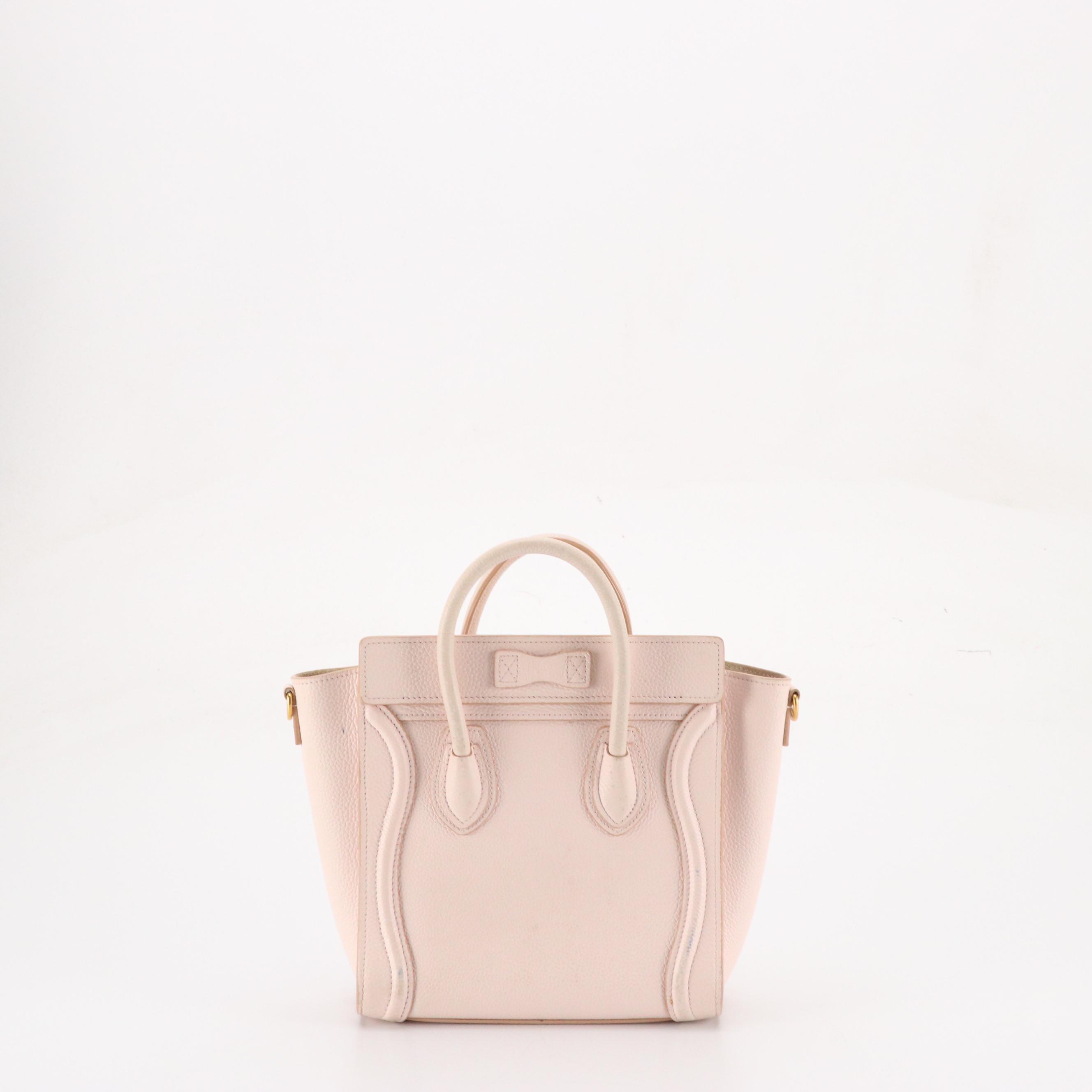 Celine Nano Luggage Handbag in Light Pink Grained Calfskin Leather