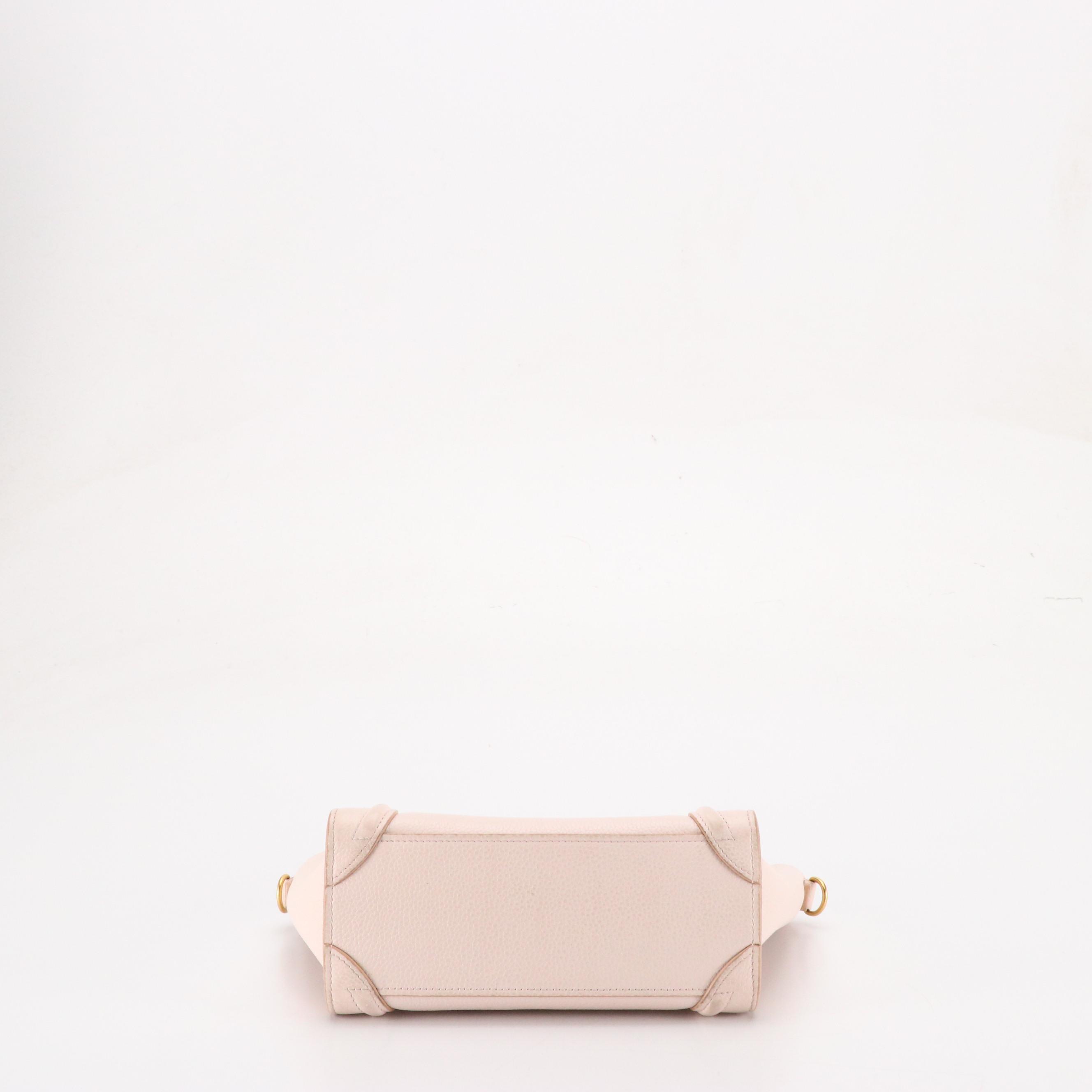 Celine Nano Luggage Handbag in Light Pink Grained Calfskin Leather