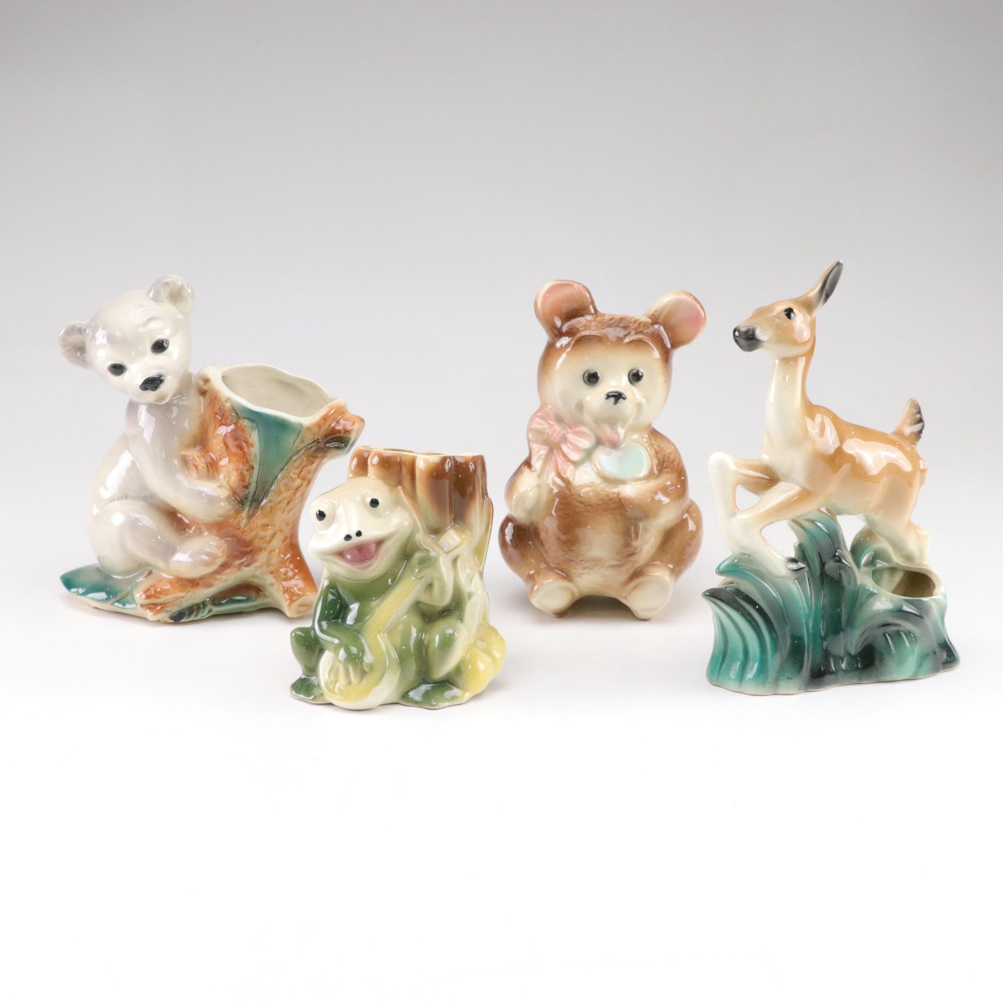Porcelain Deer, Frog & Bear Vases, Mid-20th Century