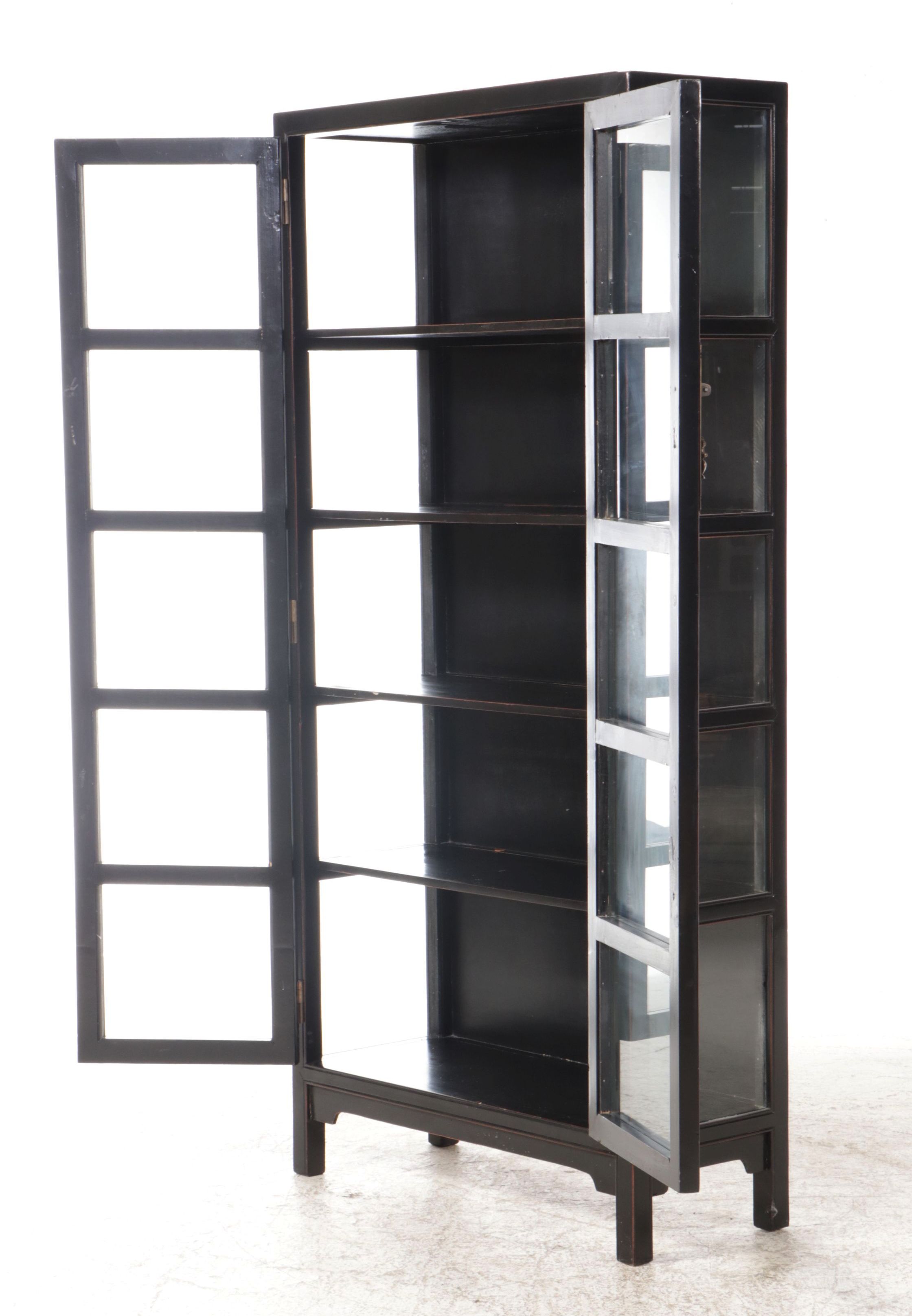 Chinese Style Black Lacquered Wood Display Cabinet