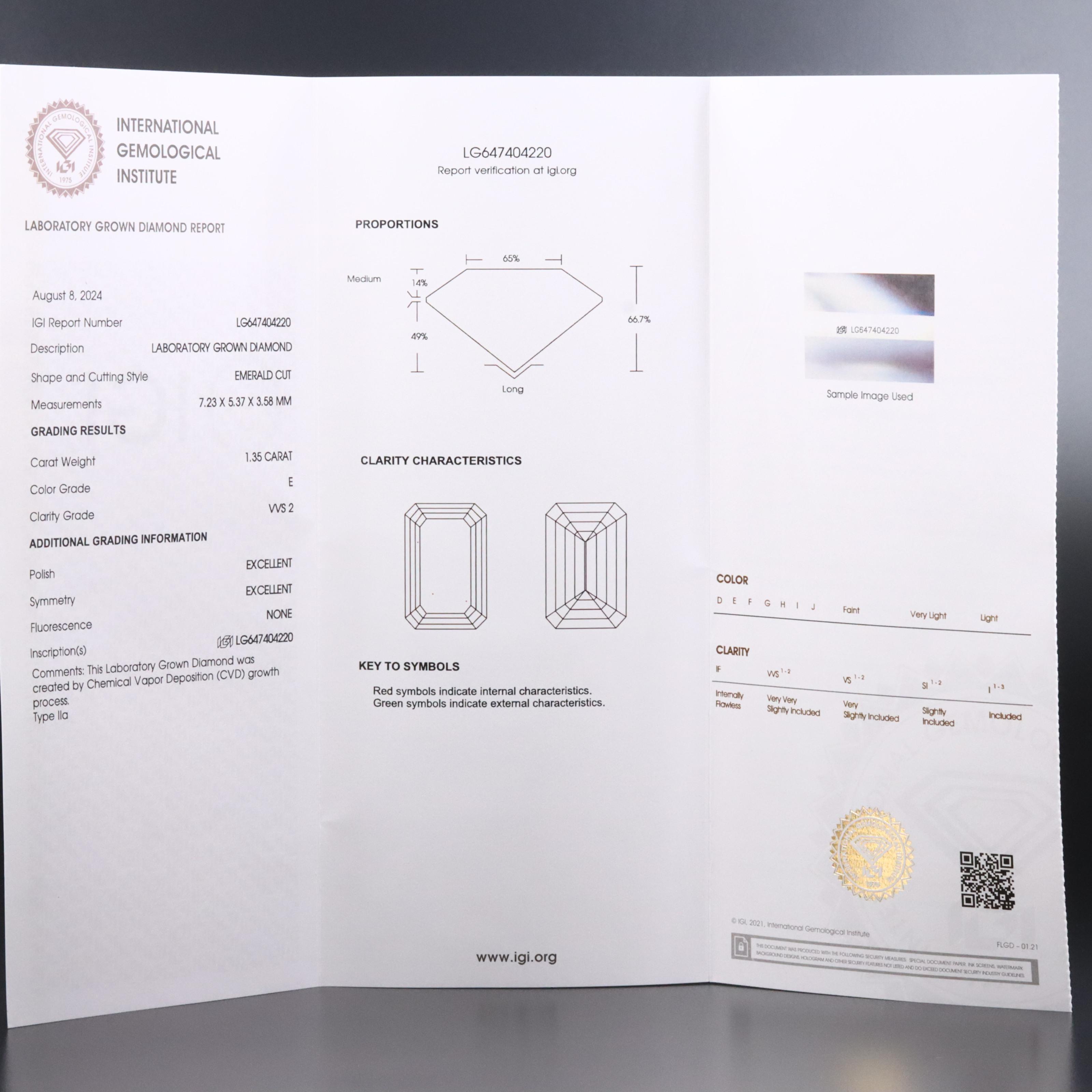 Loose 1.35 CT Lab Grown Diamond with IGI Report