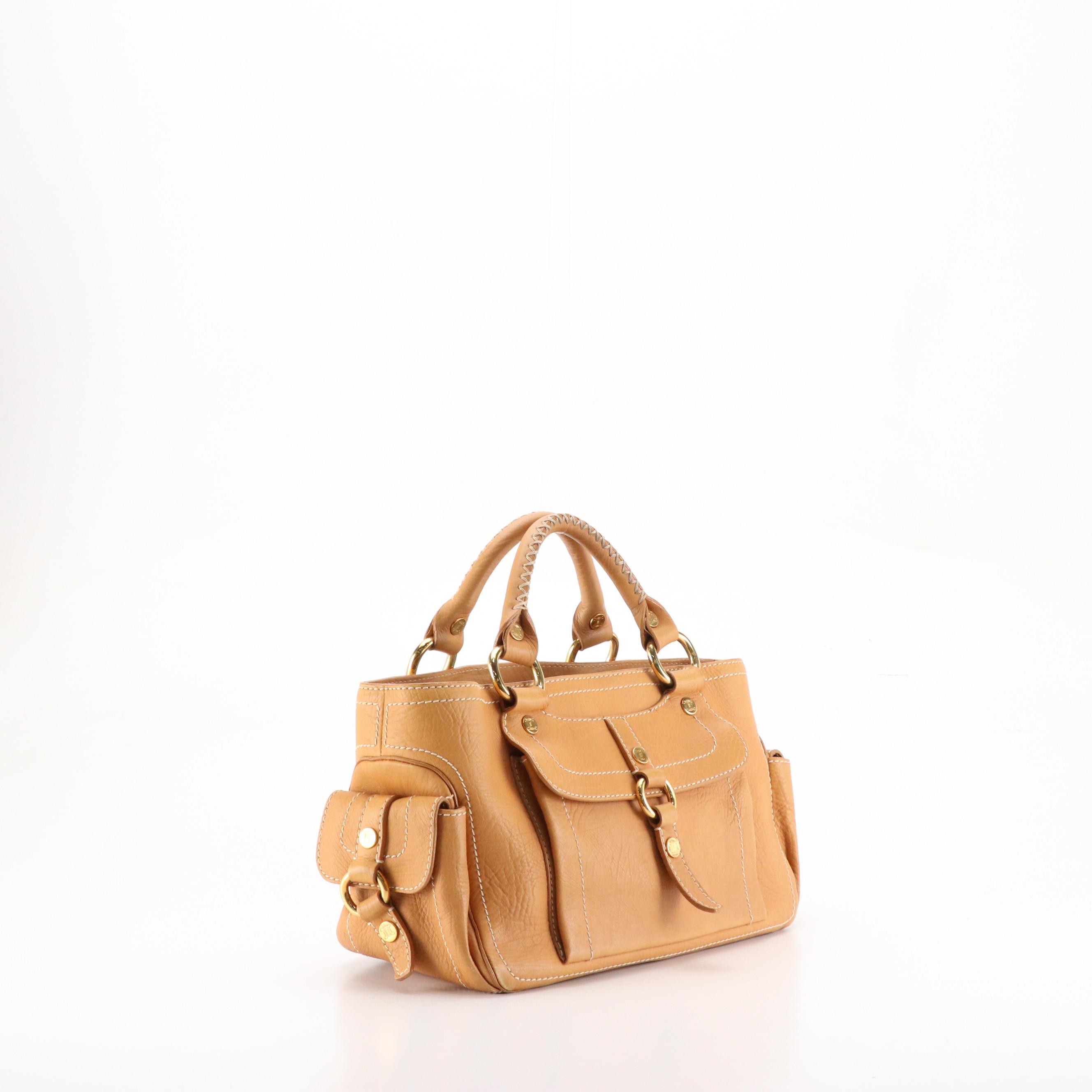 Celine Pocket Boogie Bag in Tan Leather with Contrast Stitching