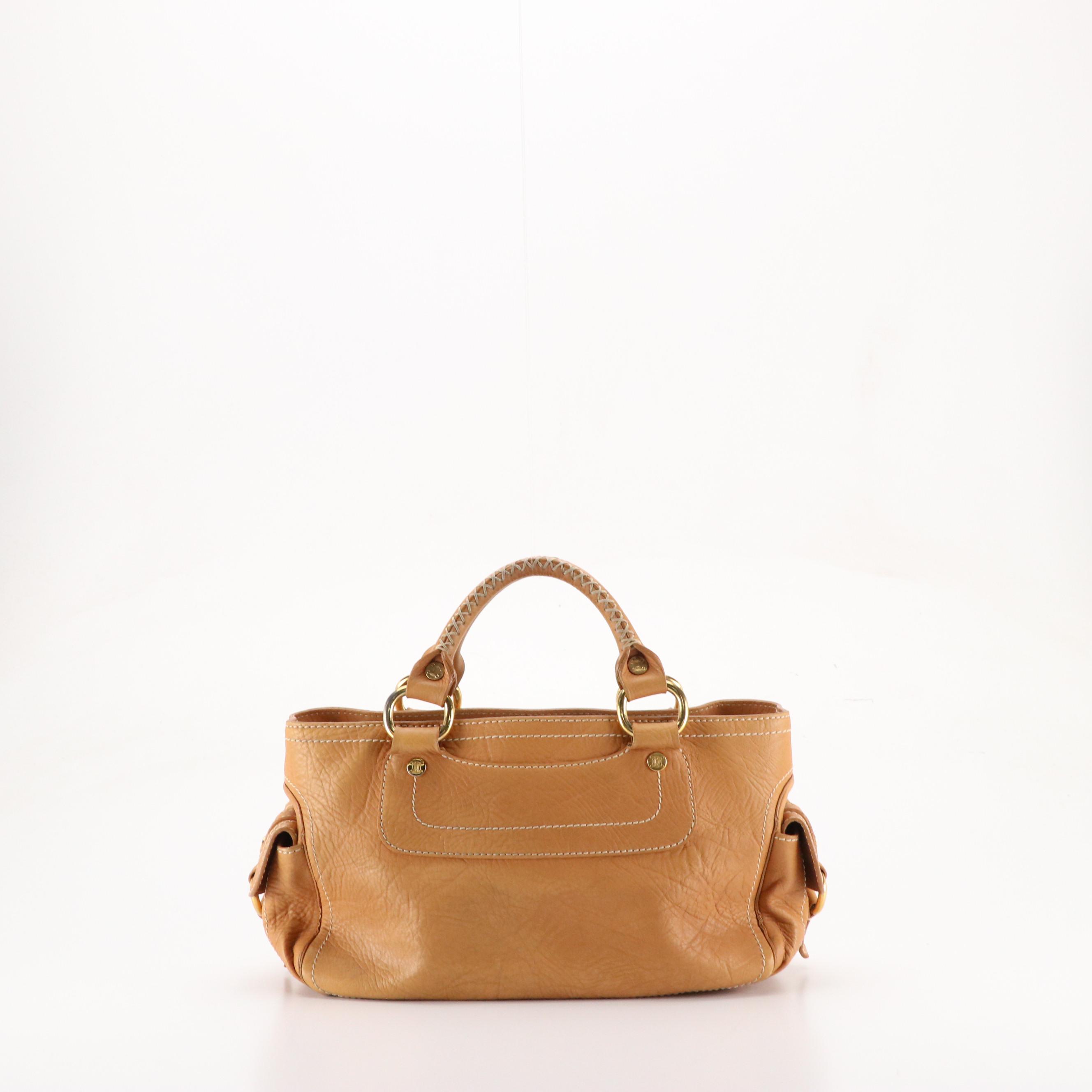 Celine Pocket Boogie Bag in Tan Leather with Contrast Stitching