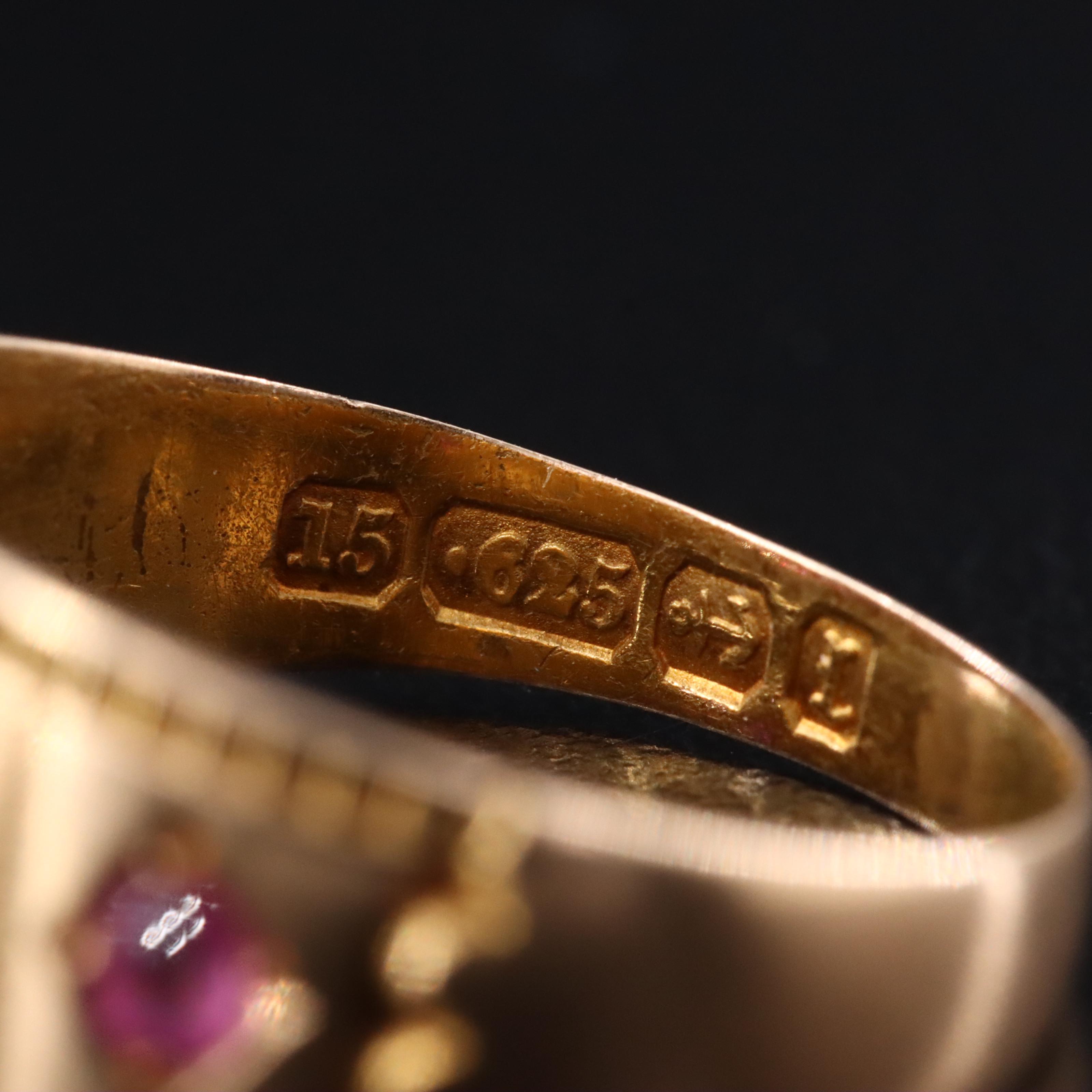 Antique 15K Seed Pearl, Ruby and Sapphire Ring