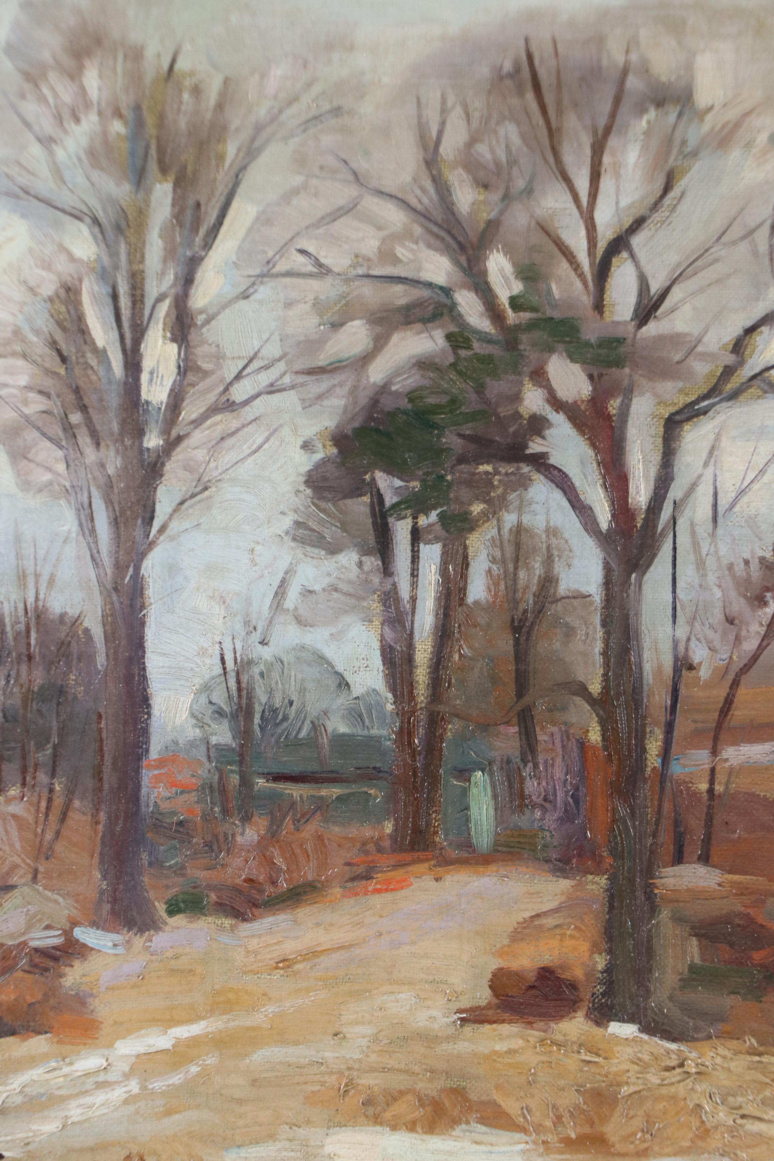 Late Autumn Rural Landscape Oil Painting, 20th Century