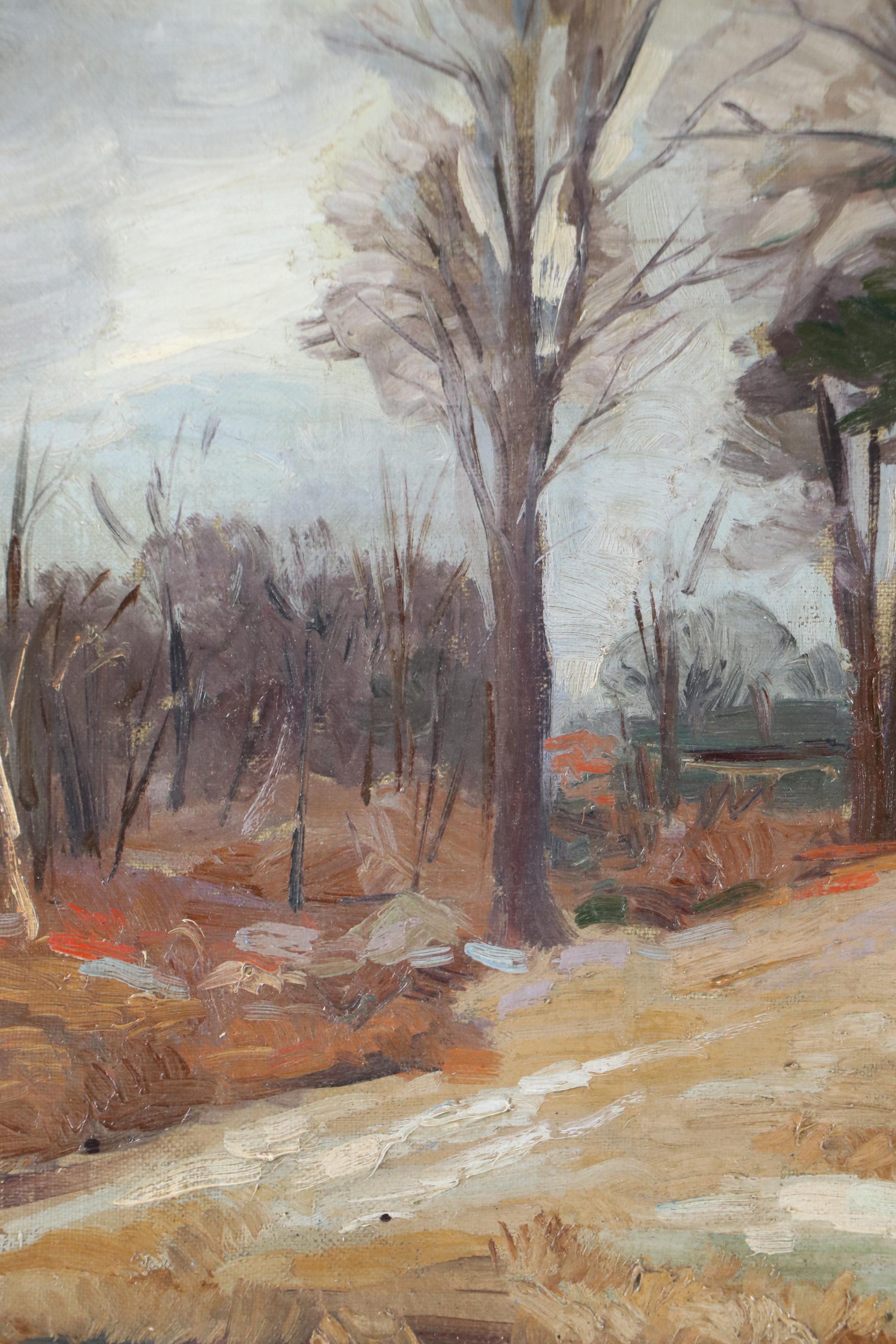 Late Autumn Rural Landscape Oil Painting, 20th Century