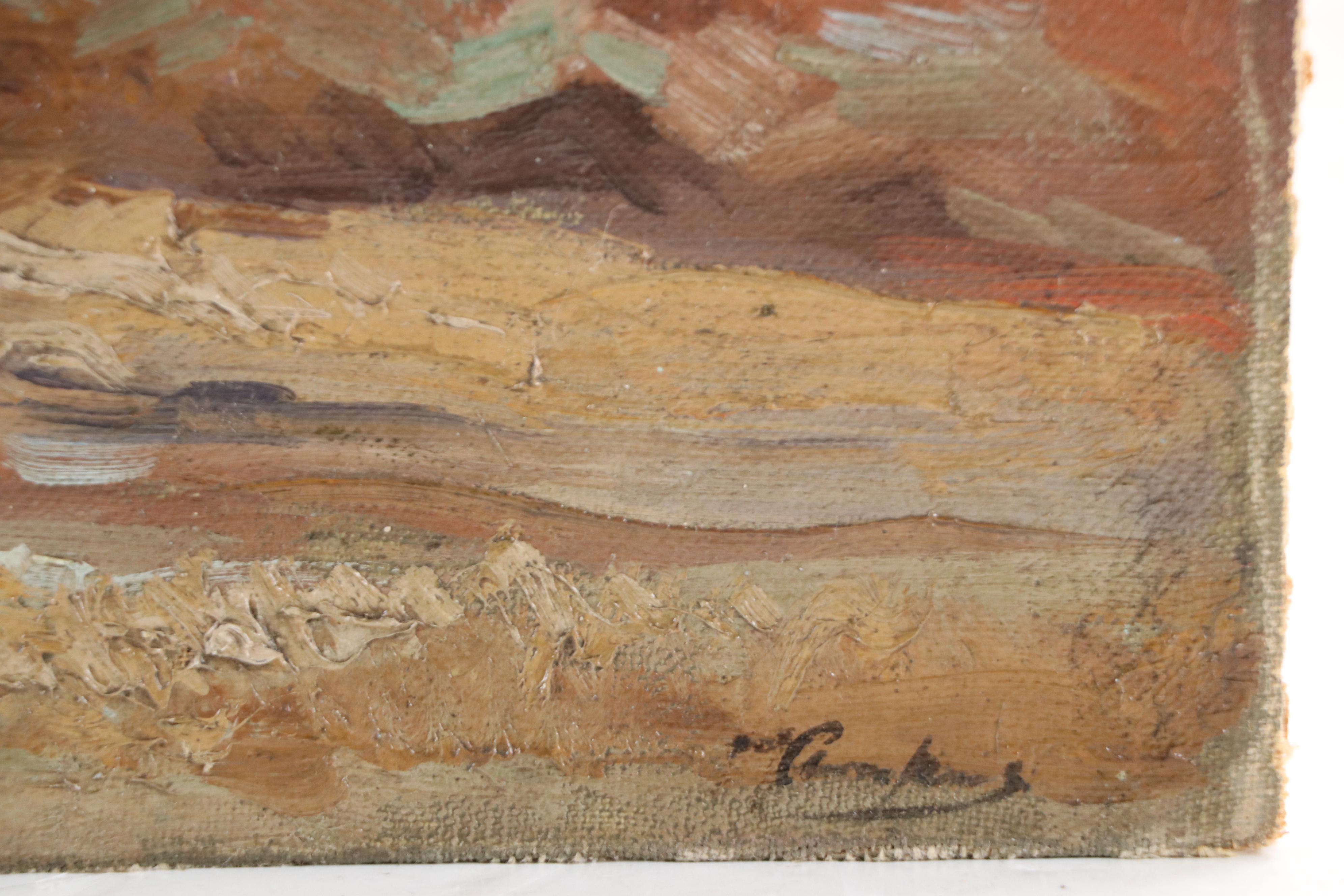 Late Autumn Rural Landscape Oil Painting, 20th Century
