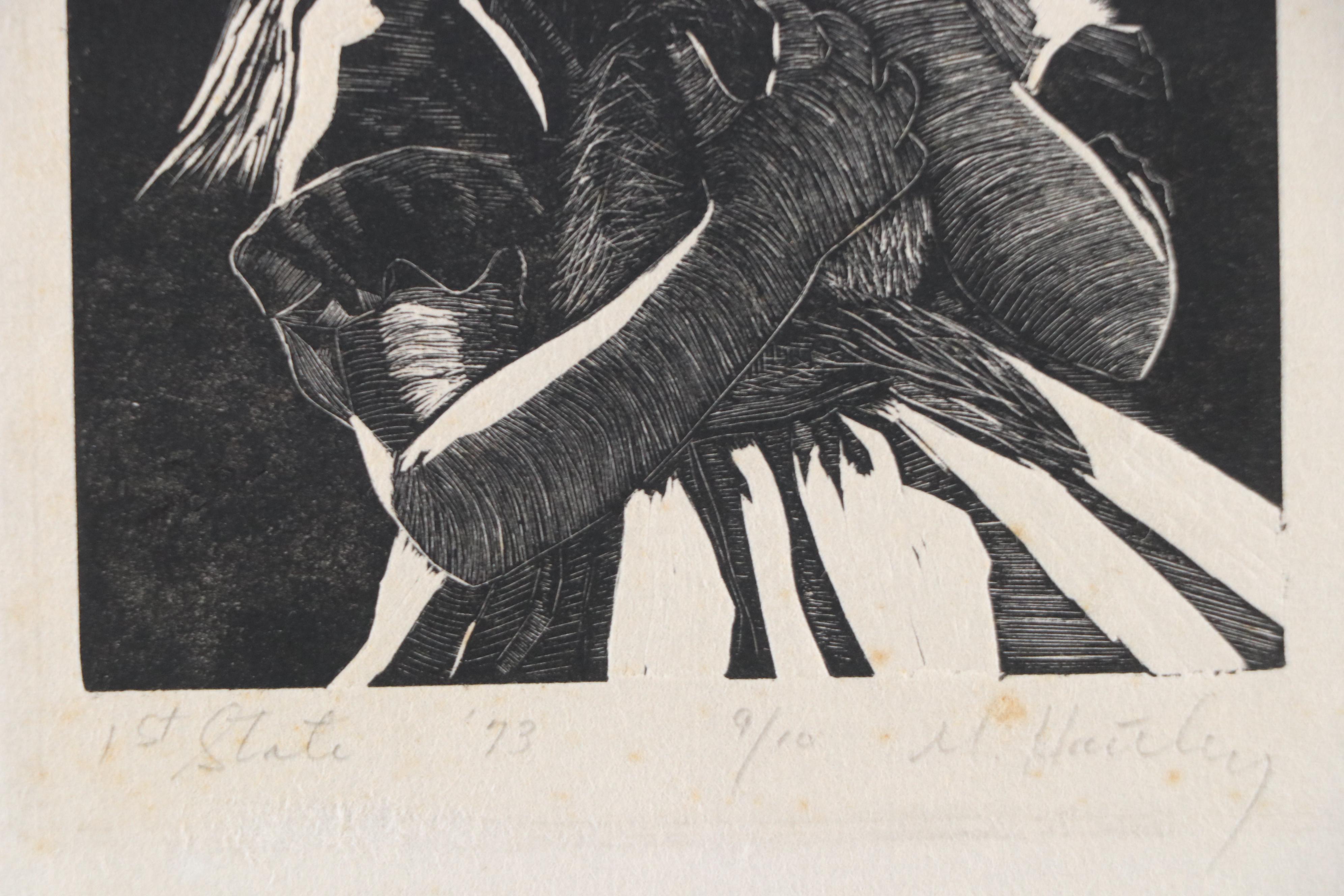 M. Hartley Wood Engraving of Girl Holding Kitten, 1973