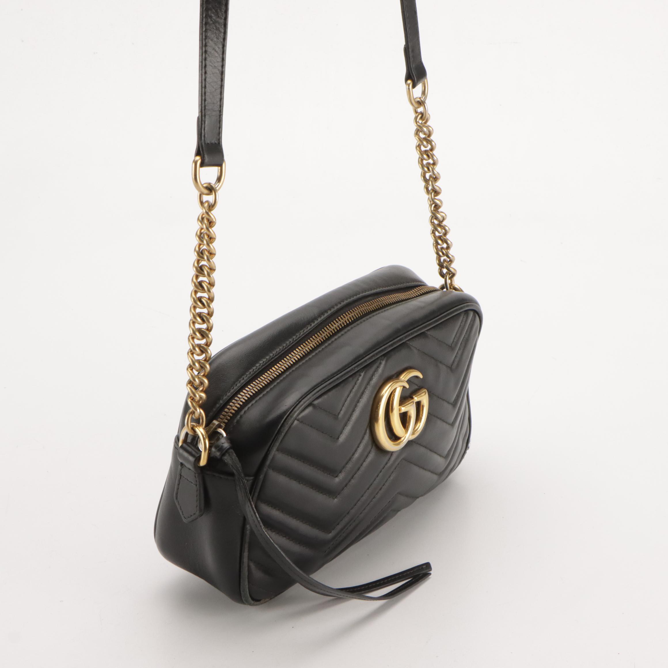 Gucci GG Marmont Crossbody Bag in Black Chevron Matelassé Leather