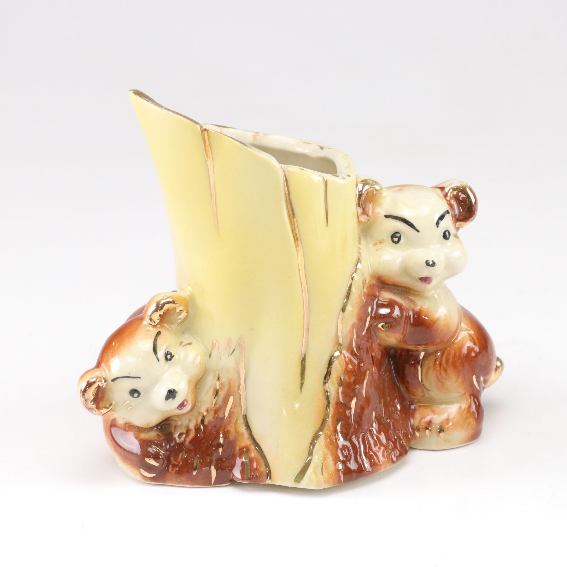 Porcelain Bear Vases with 22K Gold Painted Accents