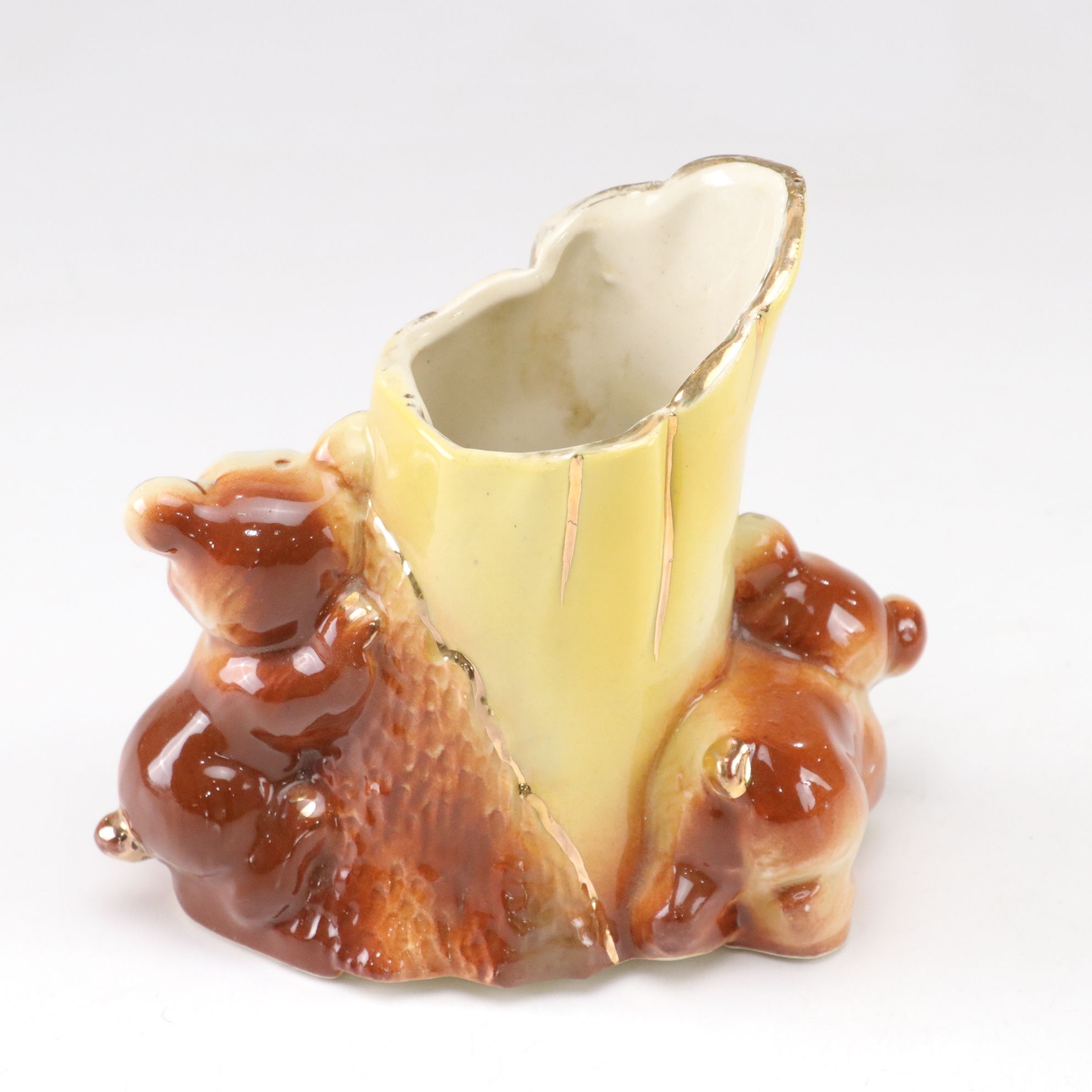 Porcelain Bear Vases with 22K Gold Painted Accents