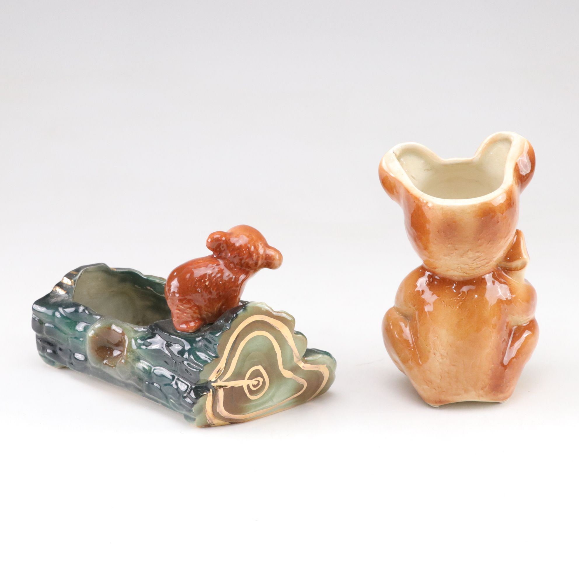 Porcelain Bear Vases with 22K Gold Painted Accents