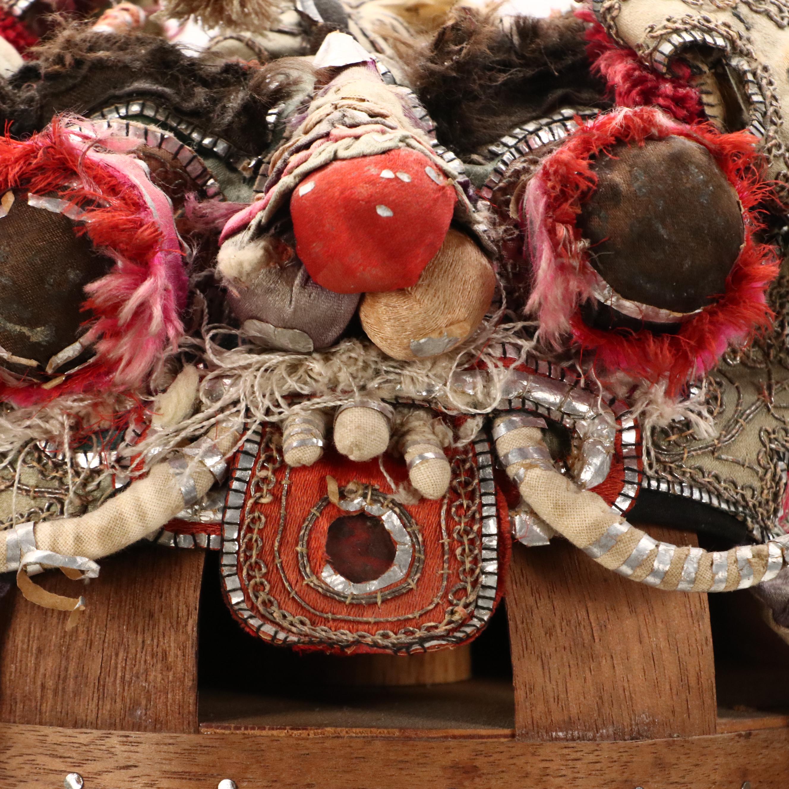 Robert Beaven Folk Art Mixed Media Hat Stand with Chinese Embroidered Baby Hat