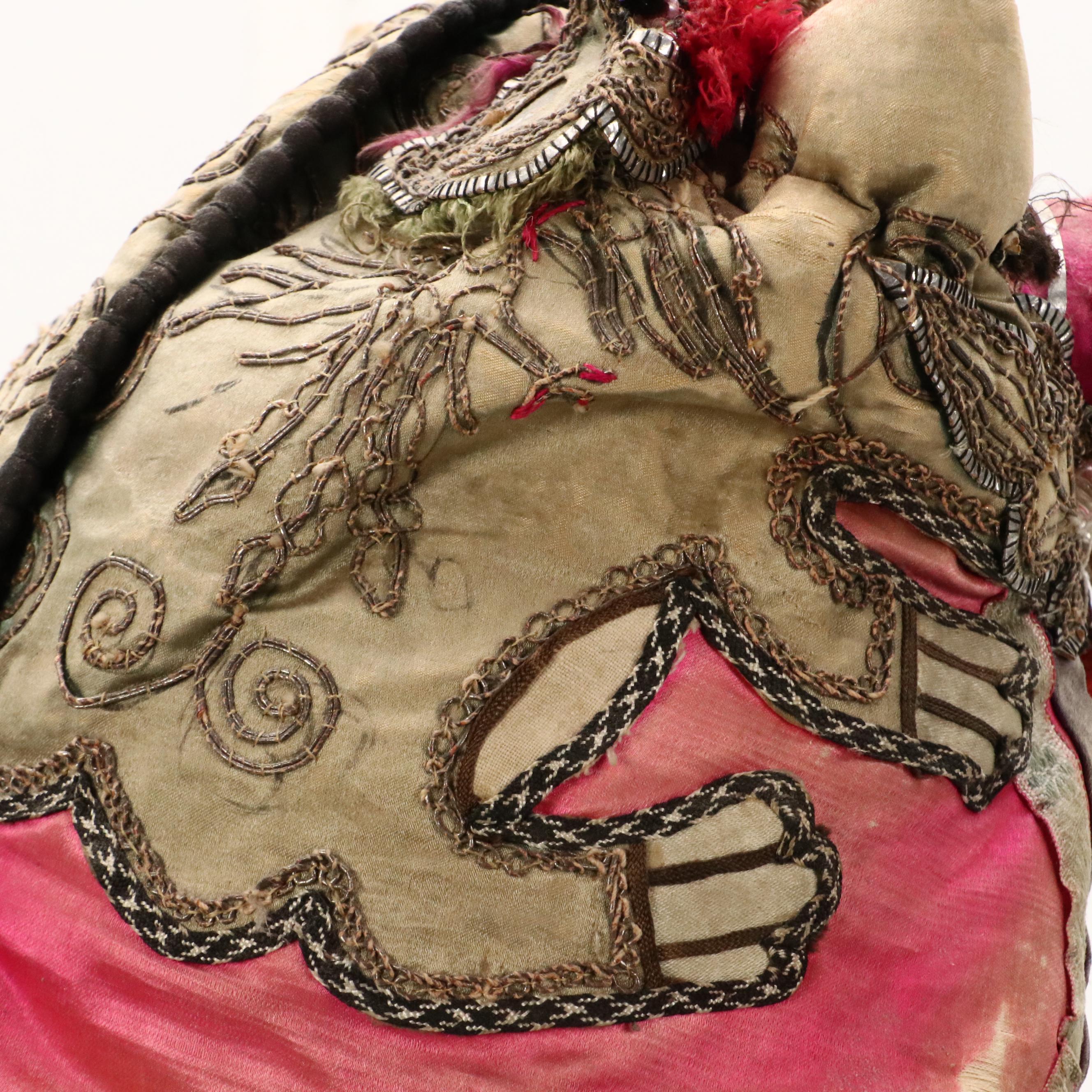 Robert Beaven Folk Art Mixed Media Hat Stand with Chinese Embroidered Baby Hat