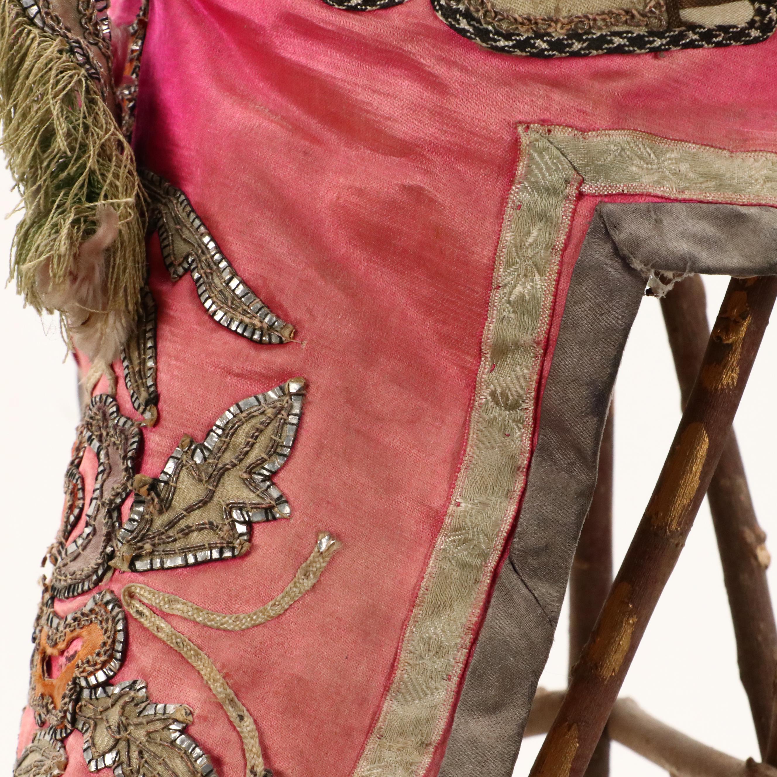 Robert Beaven Folk Art Mixed Media Hat Stand with Chinese Embroidered Baby Hat