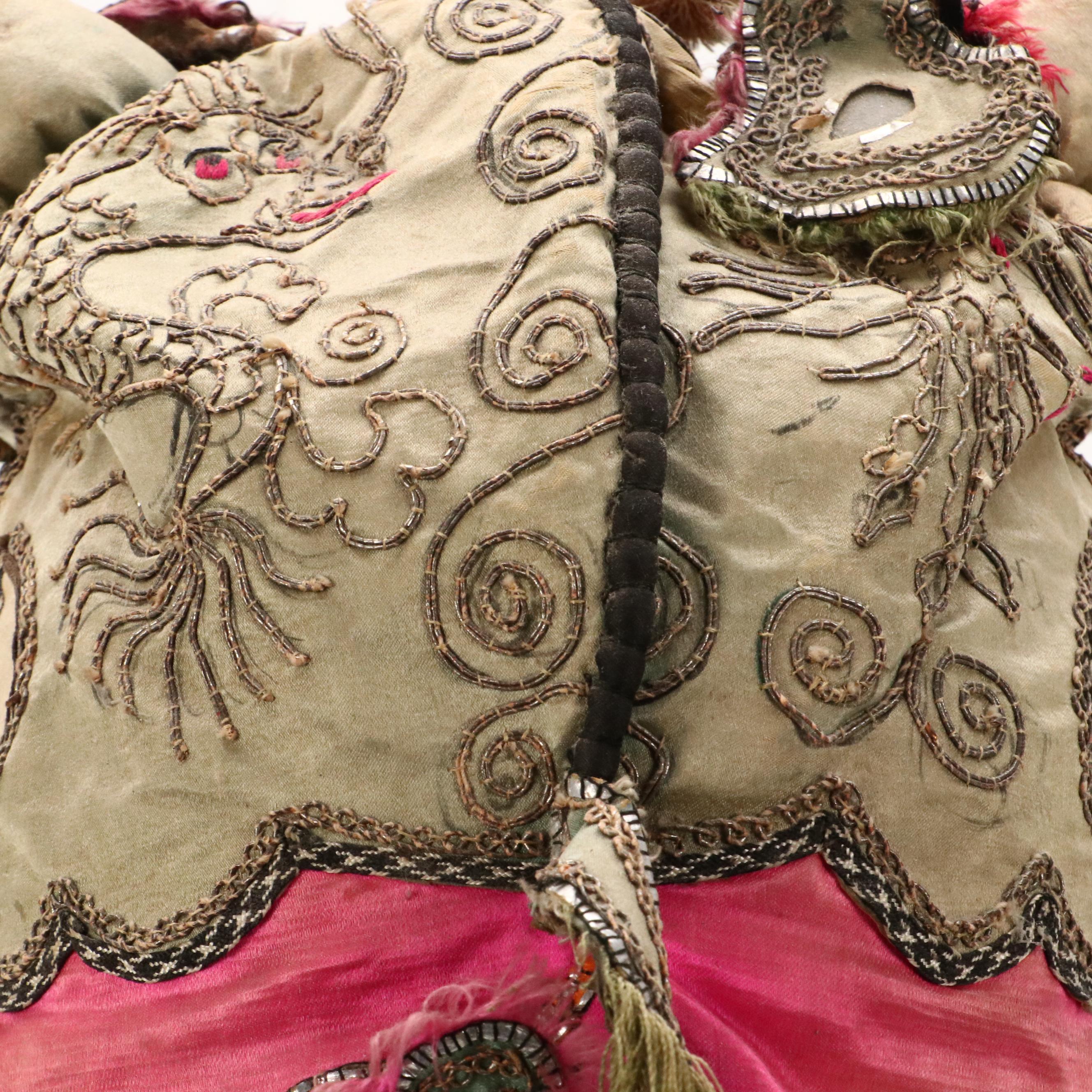 Robert Beaven Folk Art Mixed Media Hat Stand with Chinese Embroidered Baby Hat