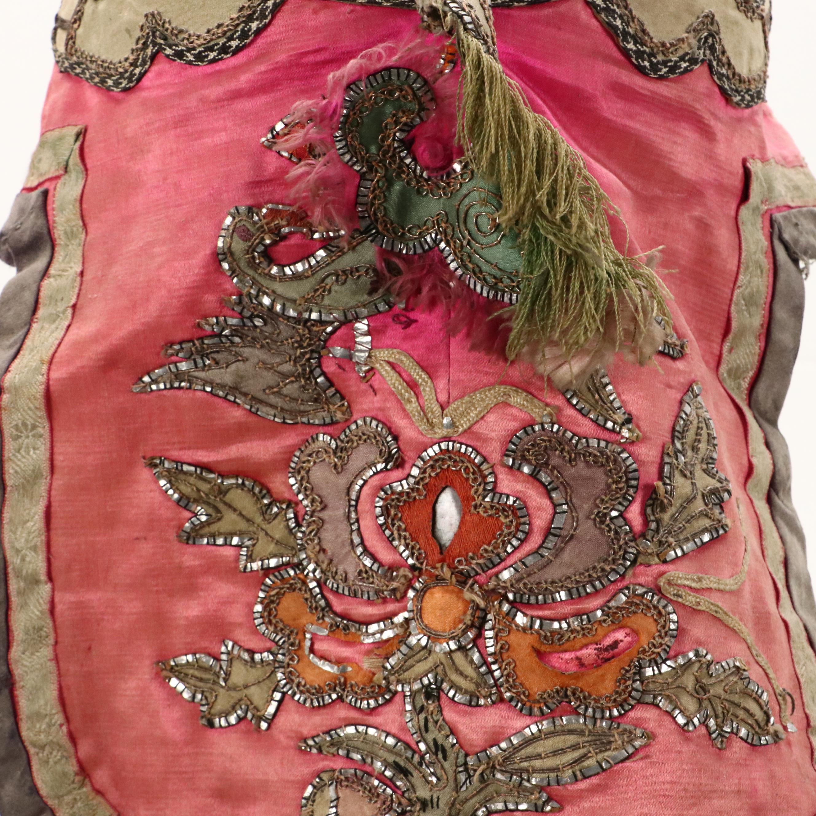 Robert Beaven Folk Art Mixed Media Hat Stand with Chinese Embroidered Baby Hat