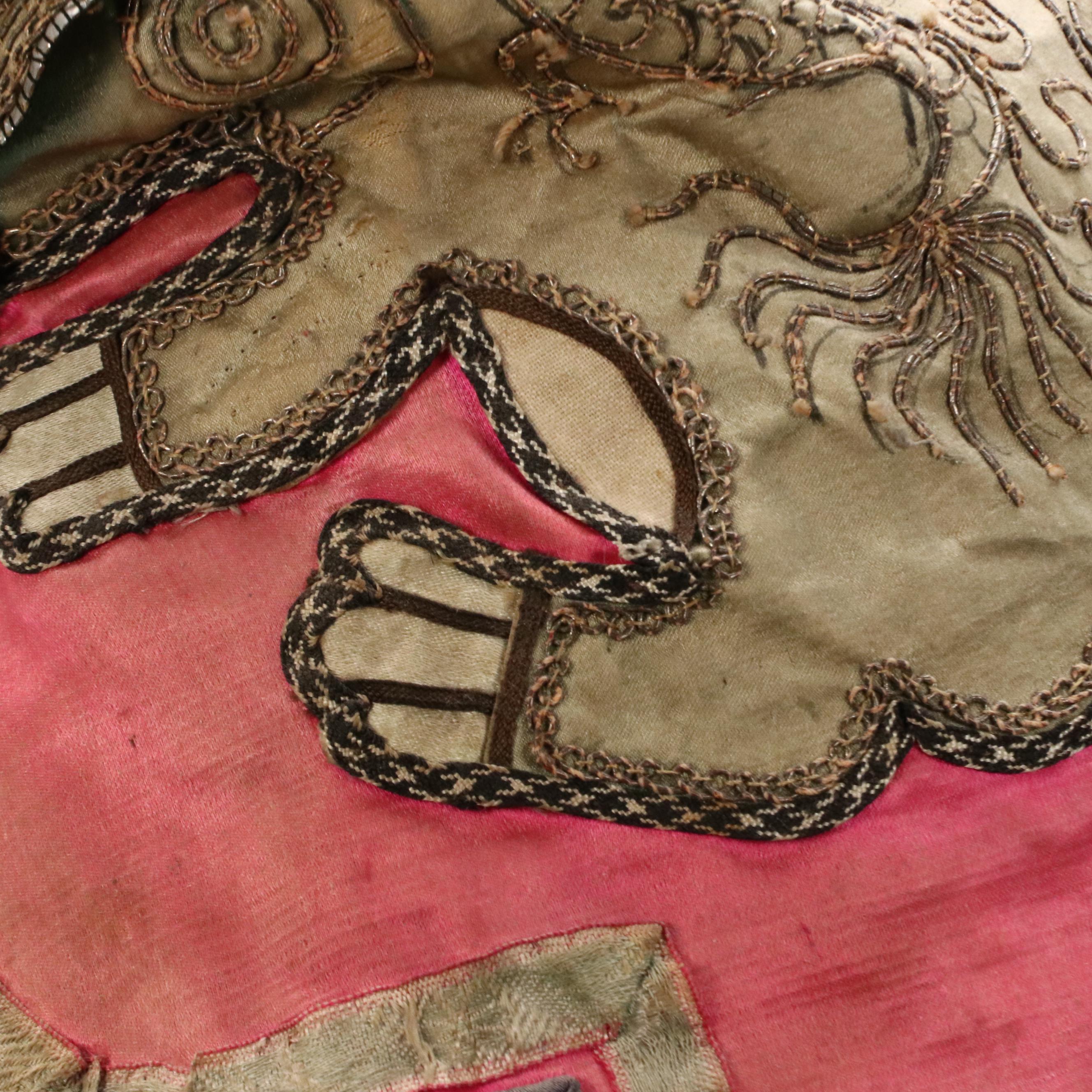 Robert Beaven Folk Art Mixed Media Hat Stand with Chinese Embroidered Baby Hat