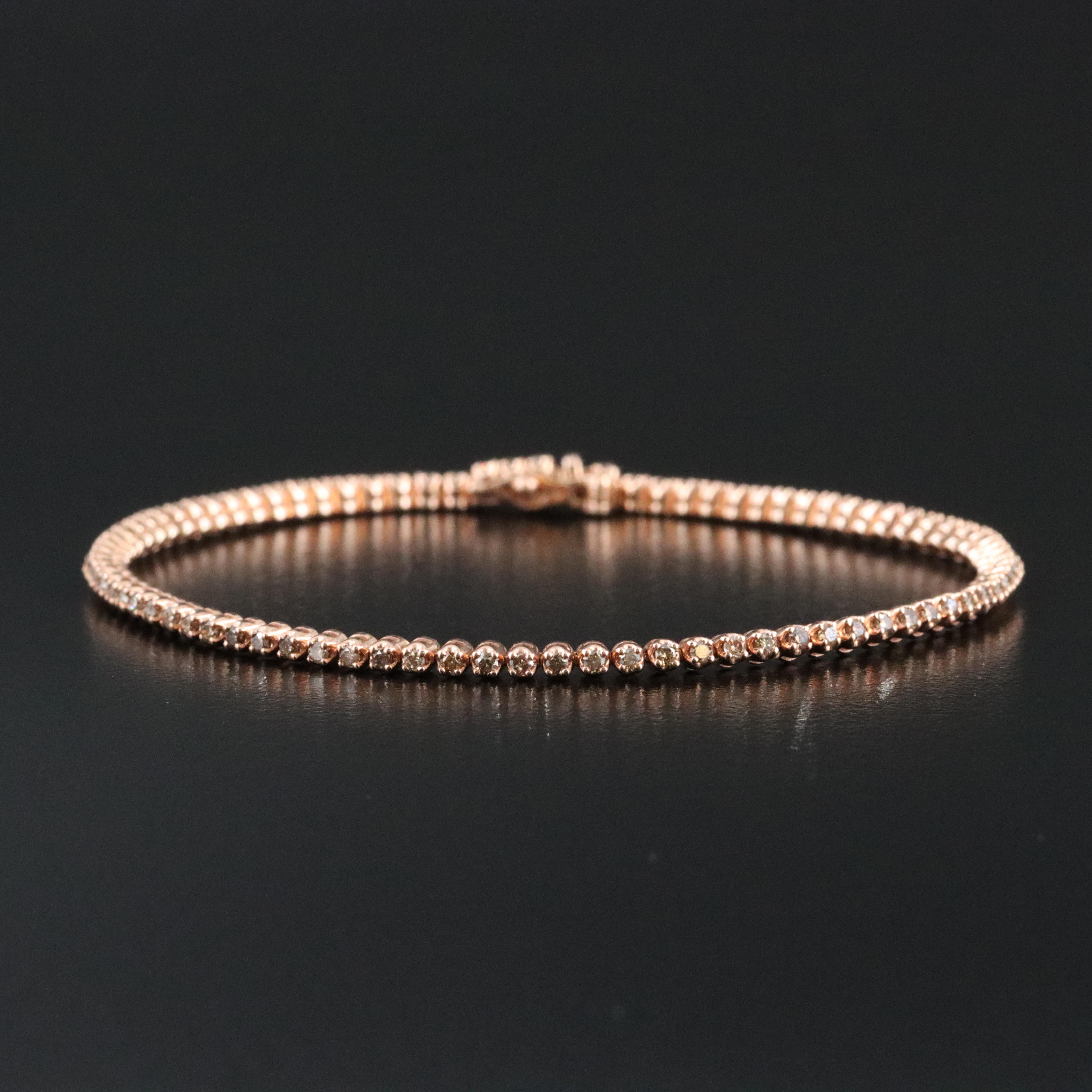 14K Rose Gold 1.00 CTW Fancy Brown Diamond Line Bracelet