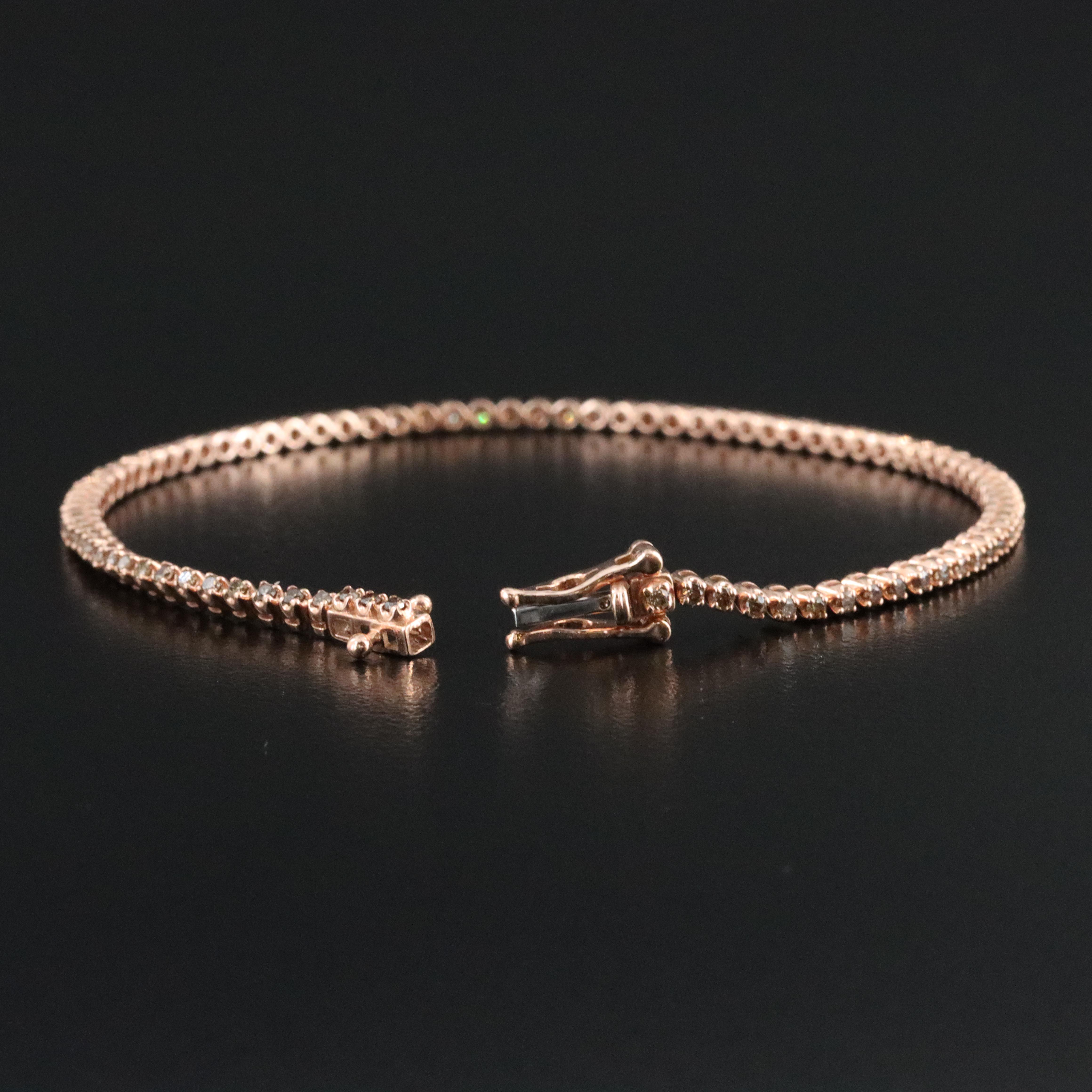 14K Rose Gold 1.00 CTW Fancy Brown Diamond Line Bracelet