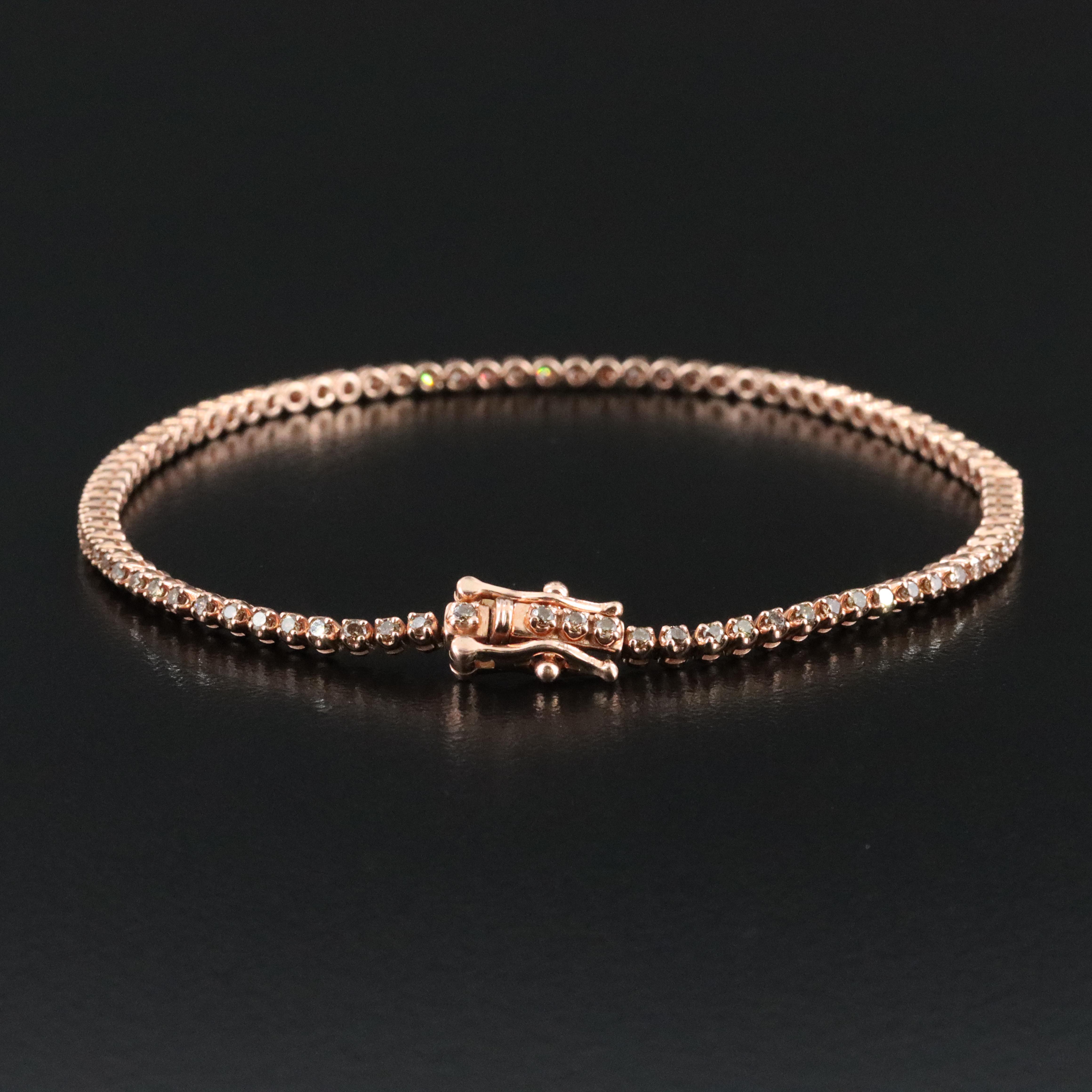 14K Rose Gold 1.00 CTW Fancy Brown Diamond Line Bracelet