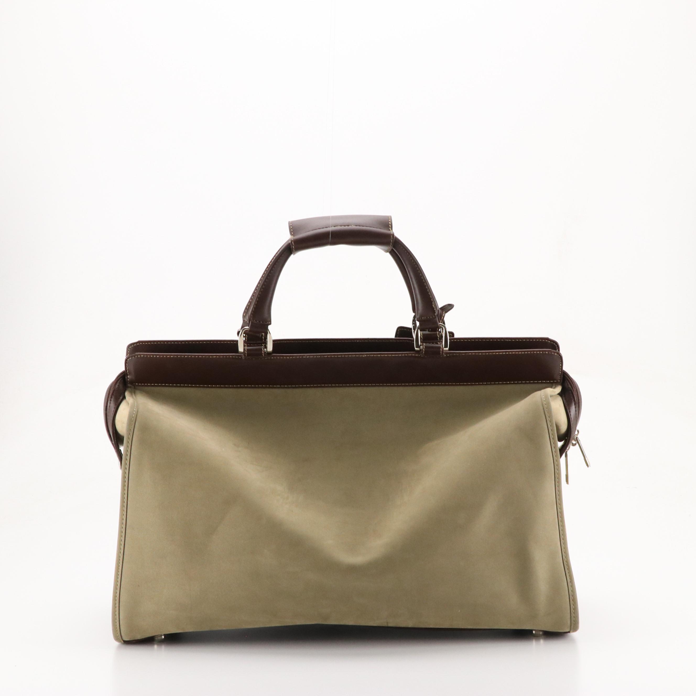 Diane Von Furstenberg Sage Green Soft Canvas Travel Bag with Brown Leather Trim