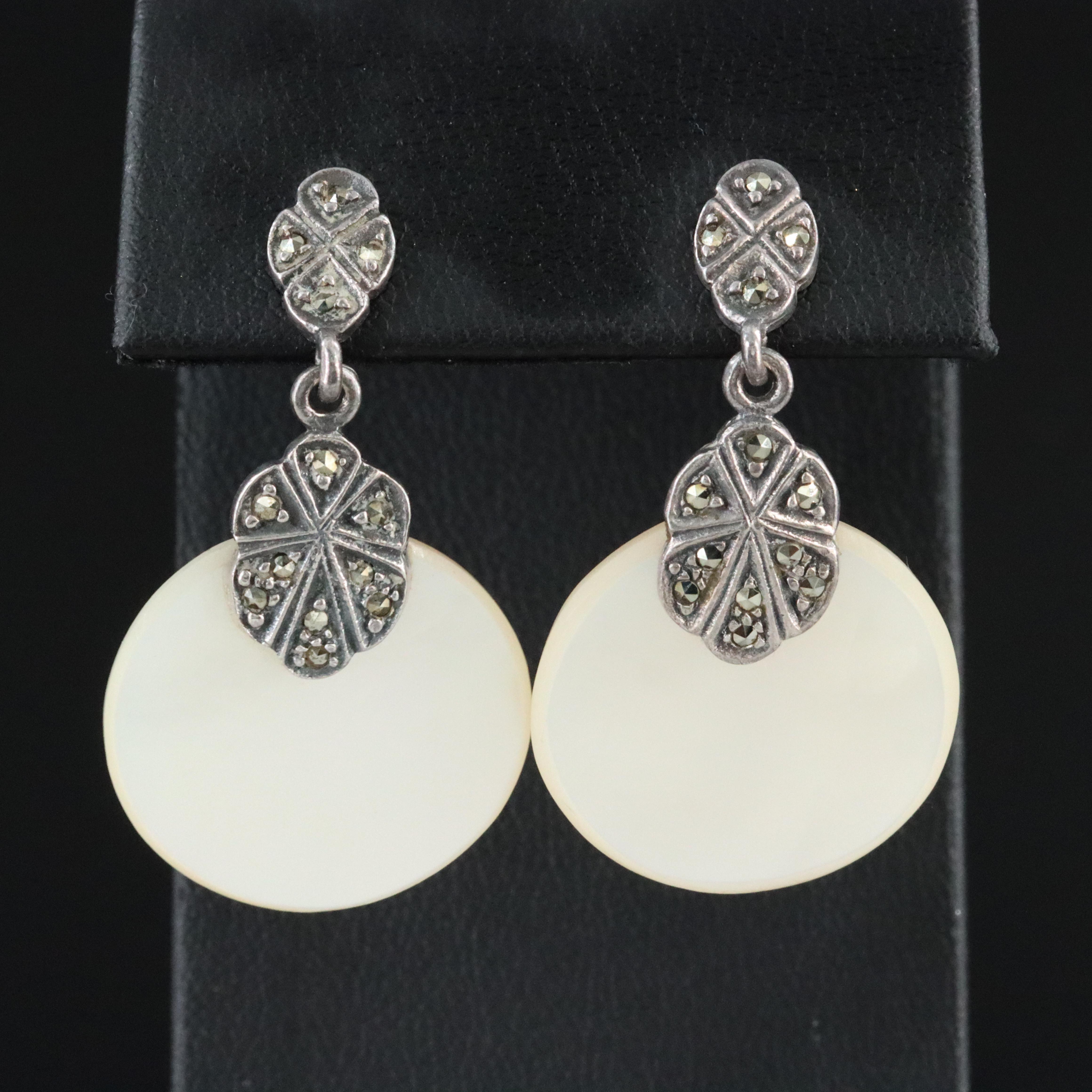 Sterling Mother-of-Pearl and Marcasite Earrings