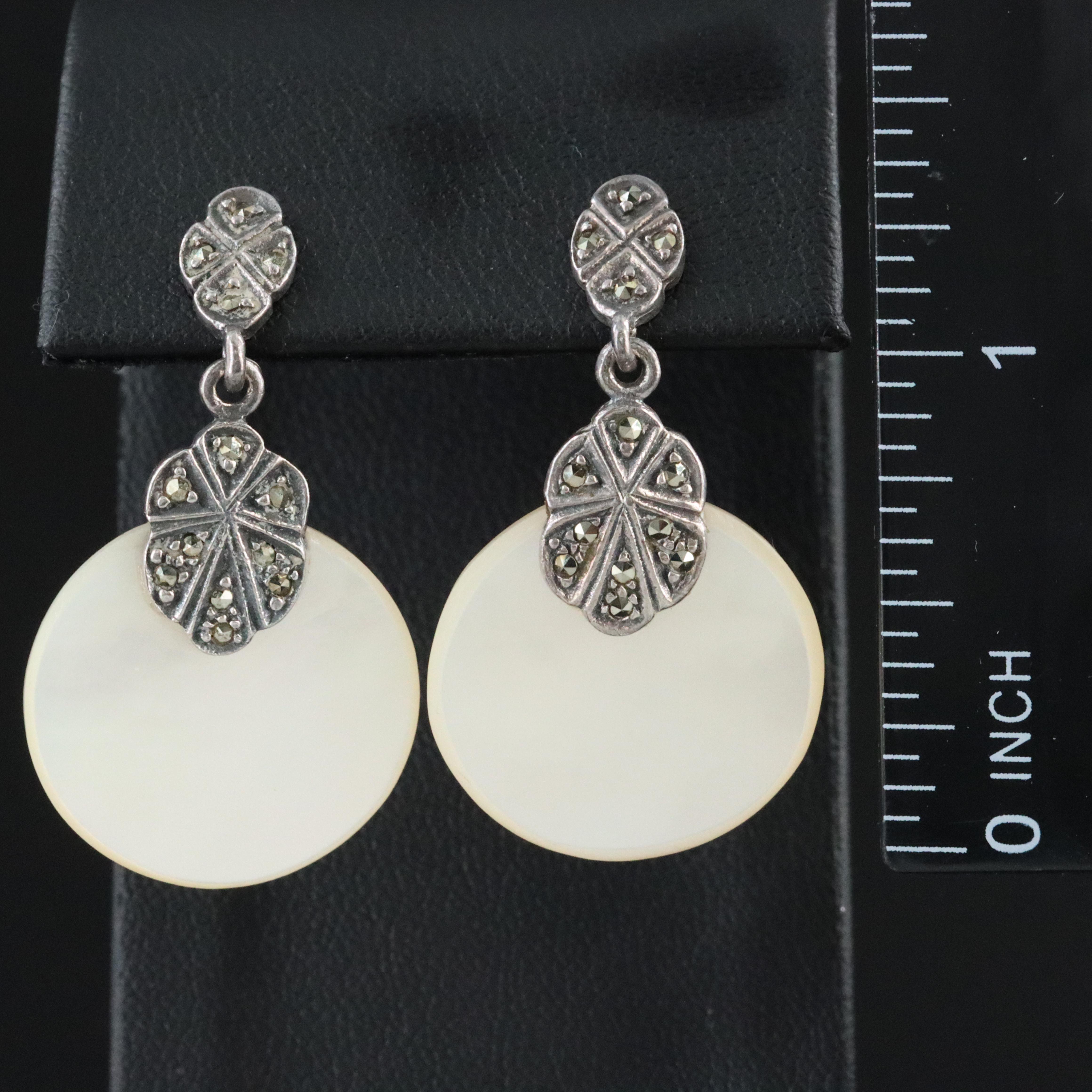 Sterling Mother-of-Pearl and Marcasite Earrings