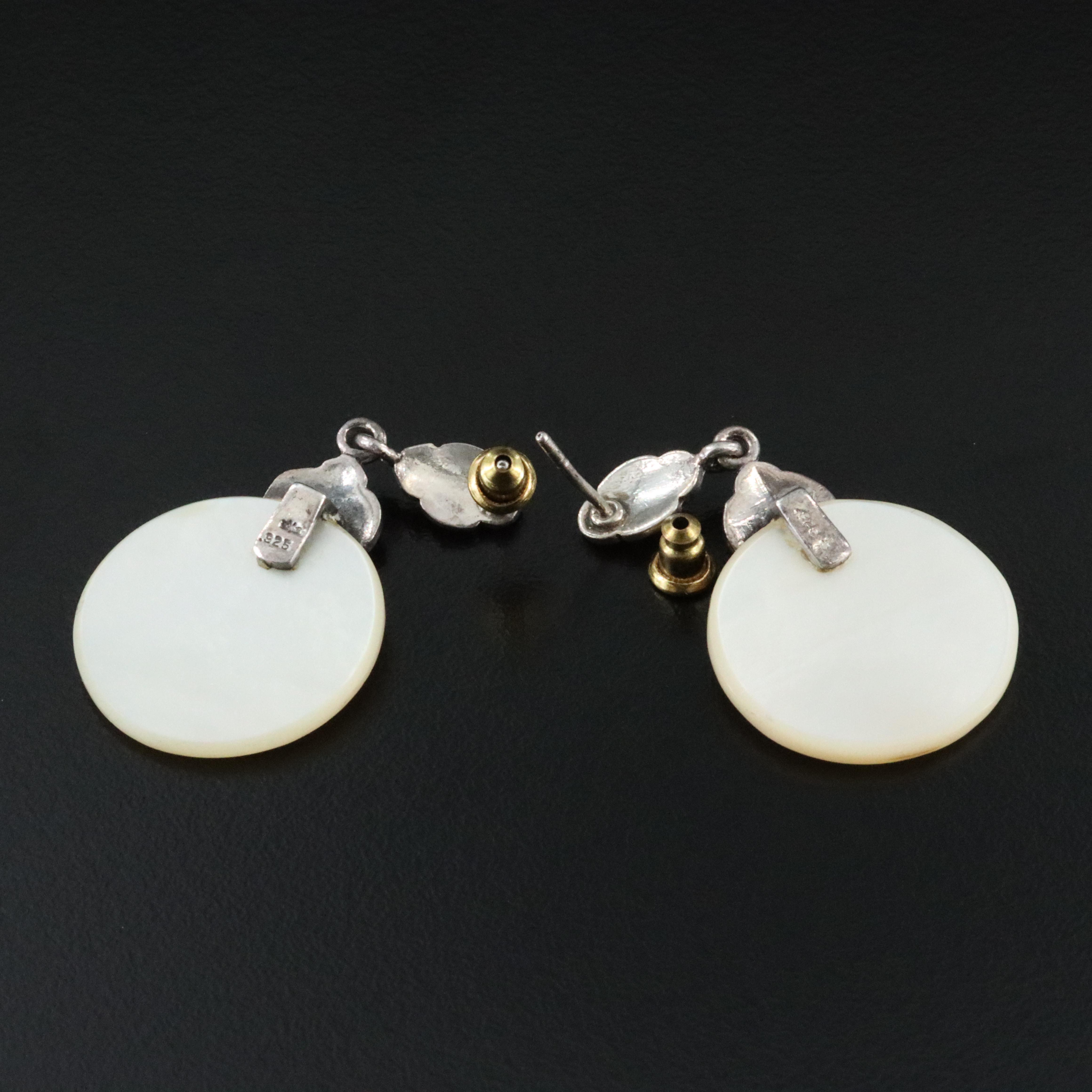 Sterling Mother-of-Pearl and Marcasite Earrings