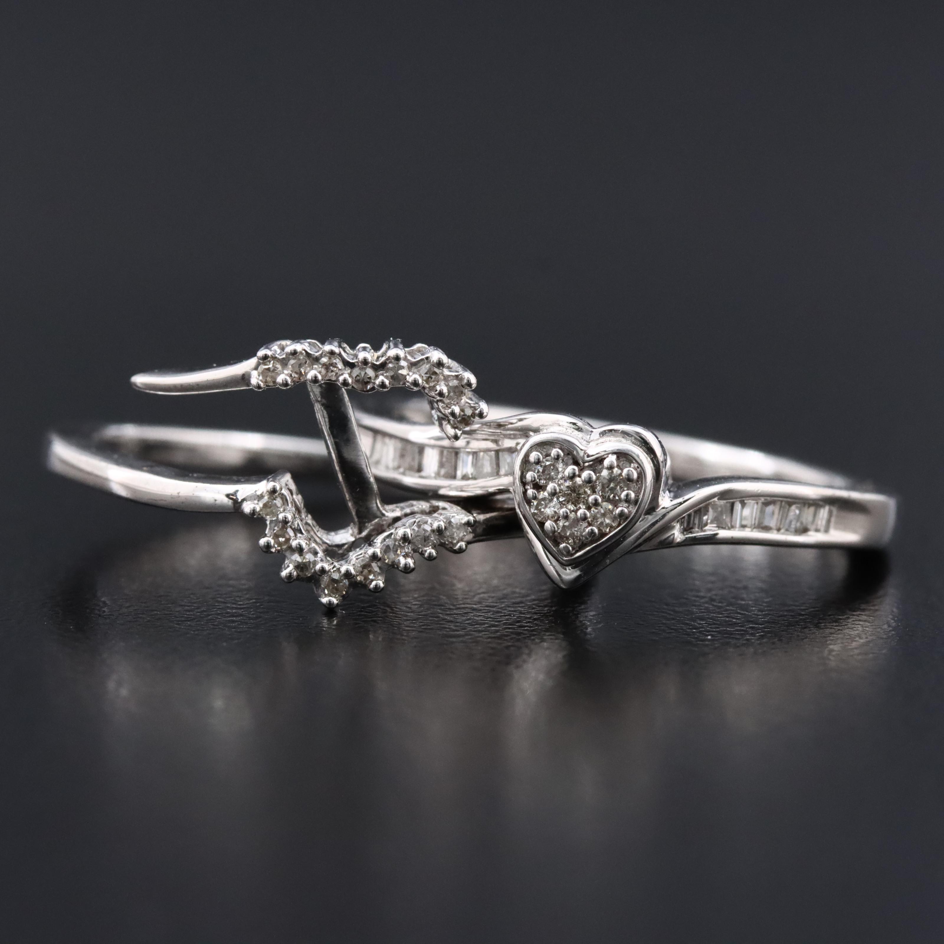 Sterling Diamond Heart Ring Set
