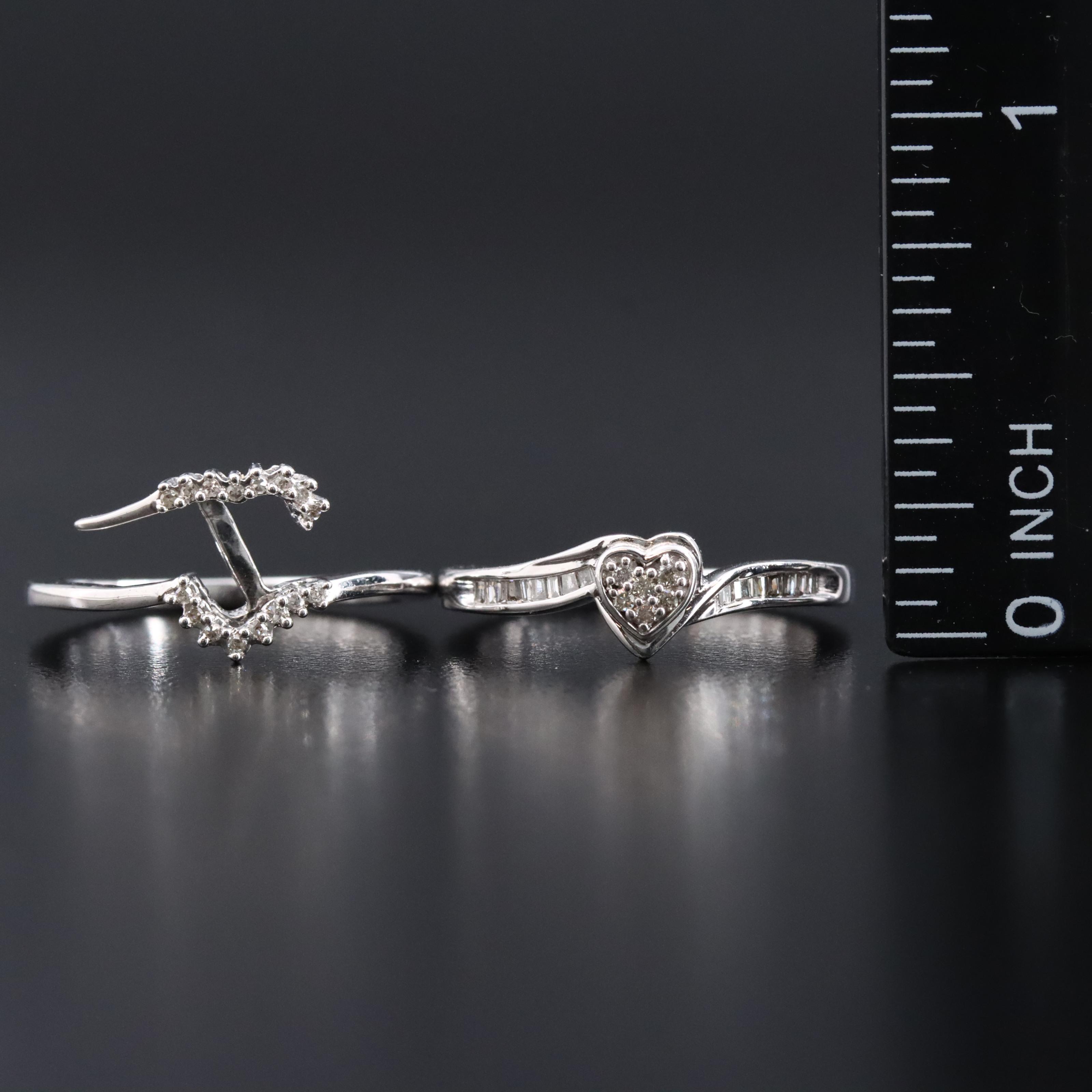 Sterling Diamond Heart Ring Set