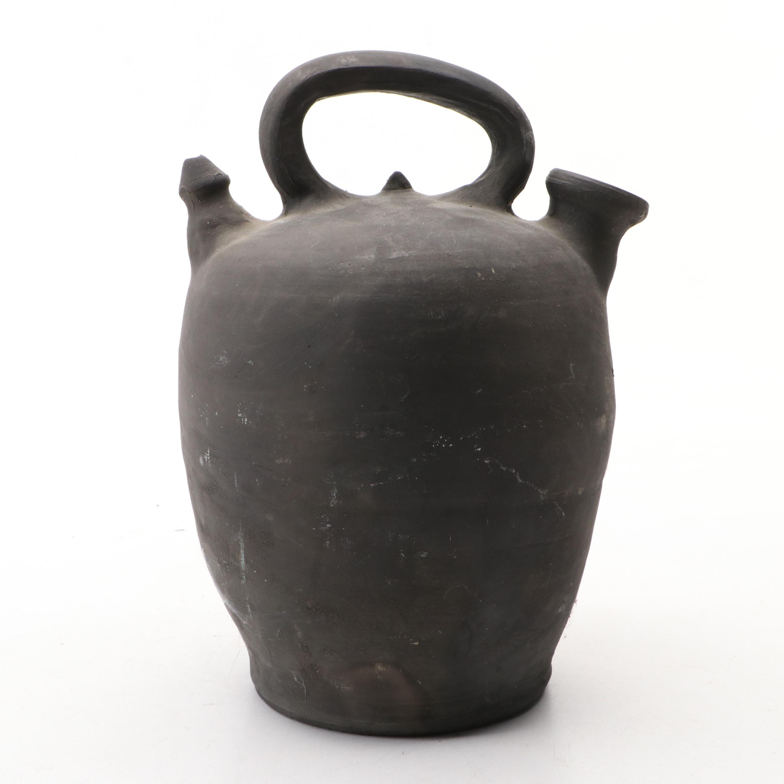 Spanish Catalan Style Black Ceramic Water Jug