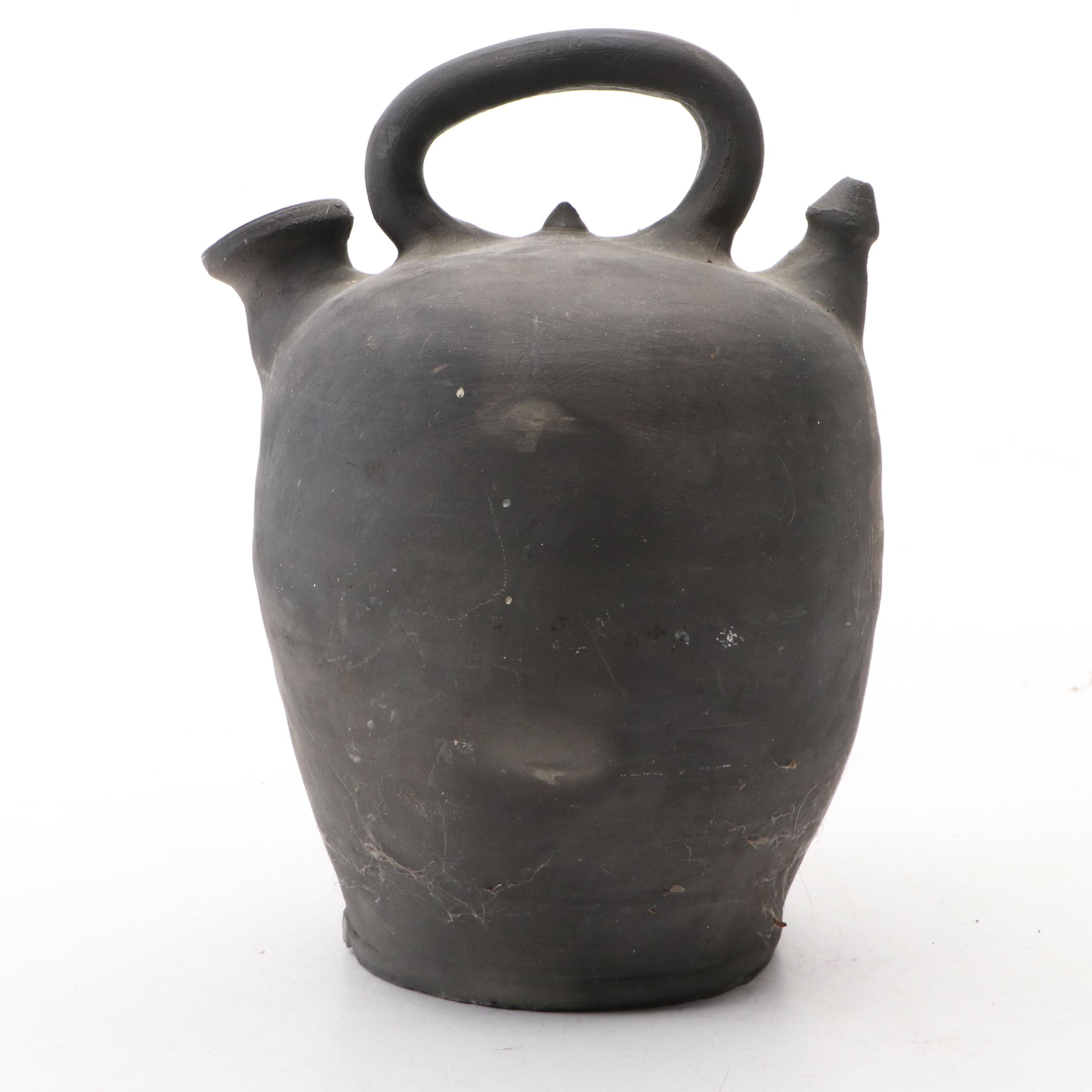 Spanish Catalan Style Black Ceramic Water Jug