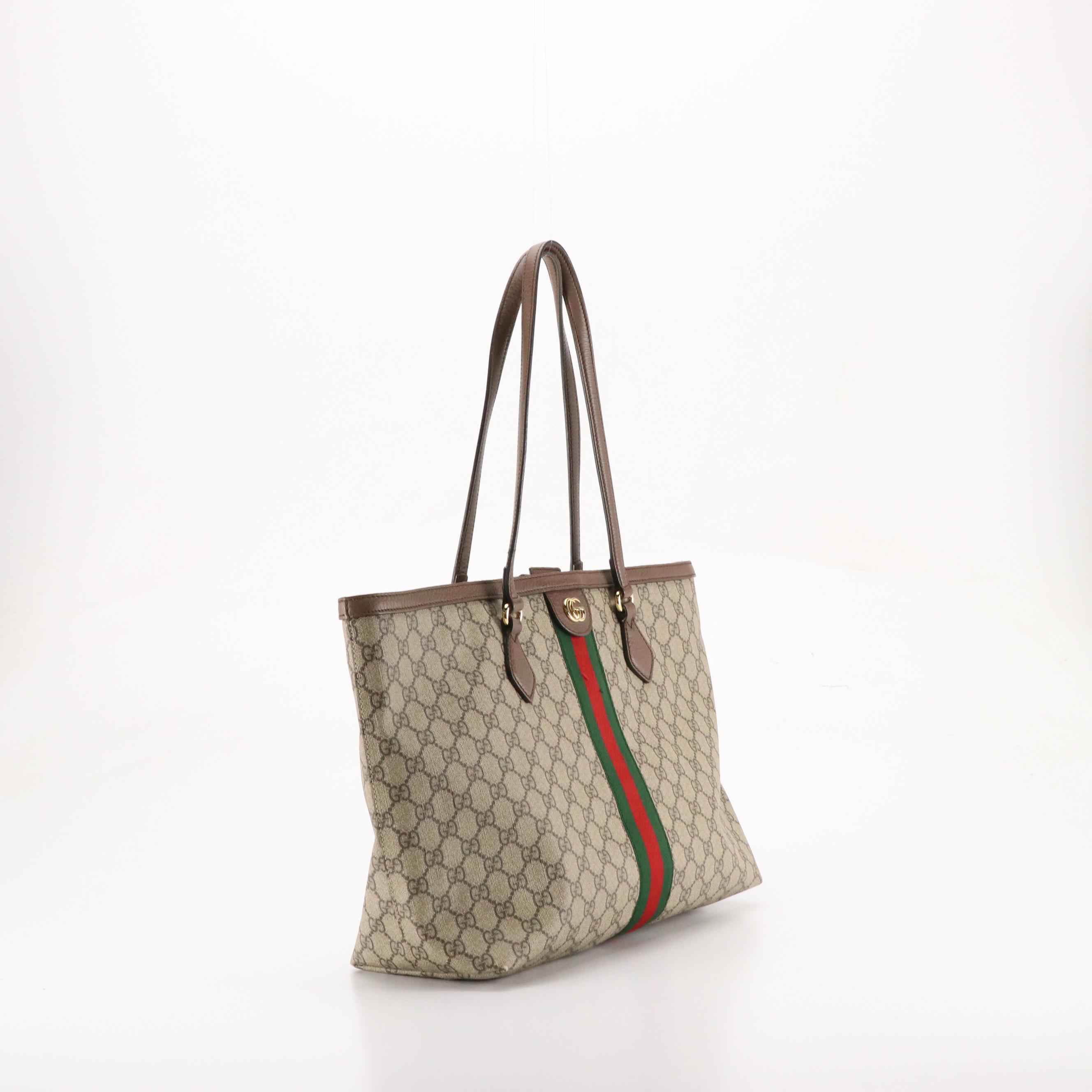 Gucci Ophidia GG Supreme Canvas, Brown Leather and Web Stripe Large Shopper Tote