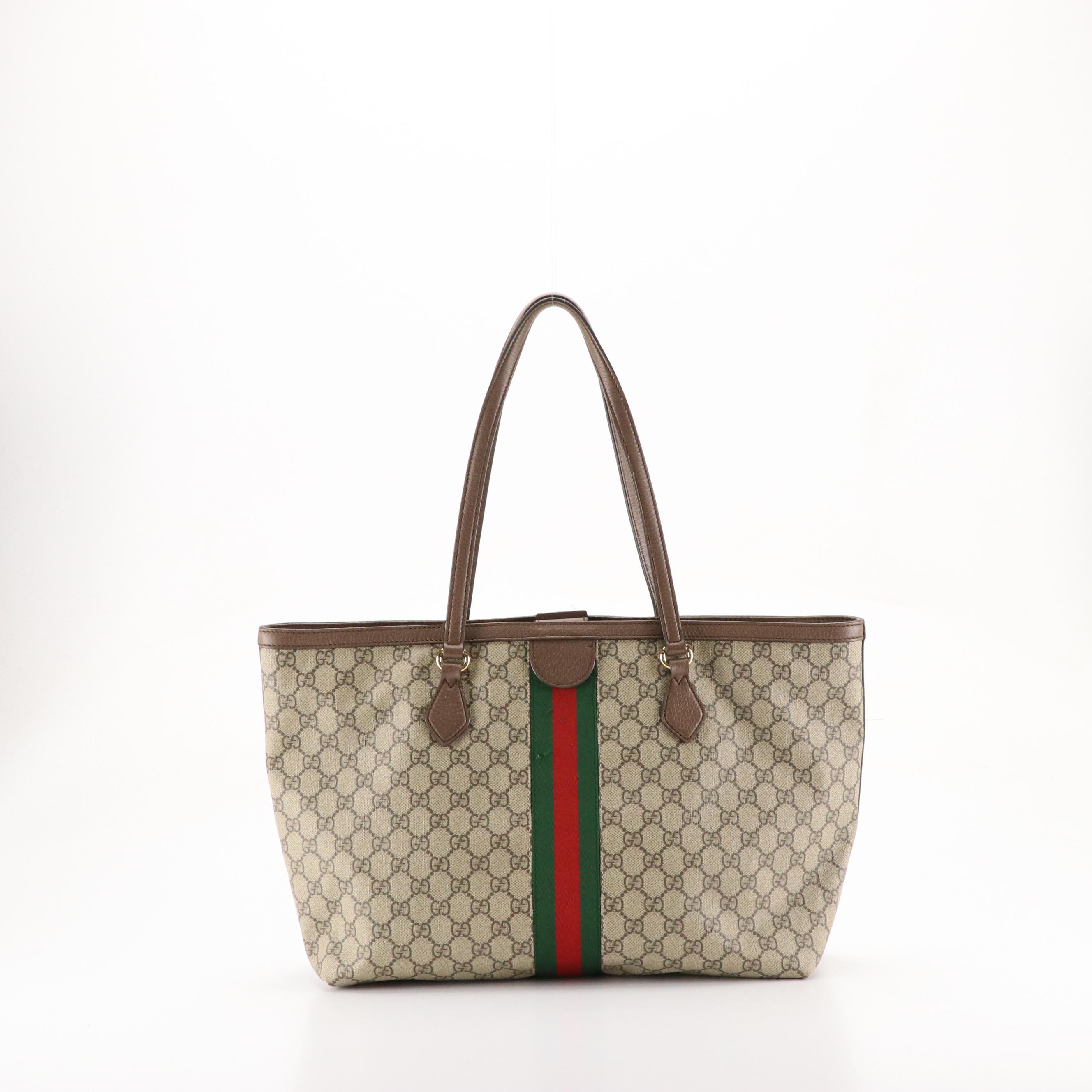 Gucci Ophidia GG Supreme Canvas, Brown Leather and Web Stripe Large Shopper Tote