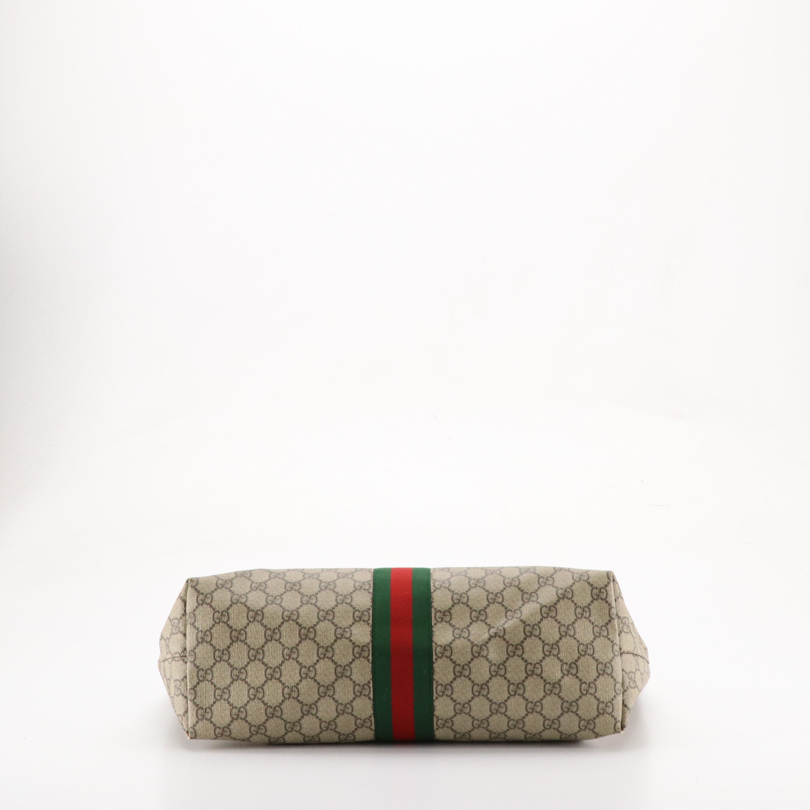 Gucci Ophidia GG Supreme Canvas, Brown Leather and Web Stripe Large Shopper Tote