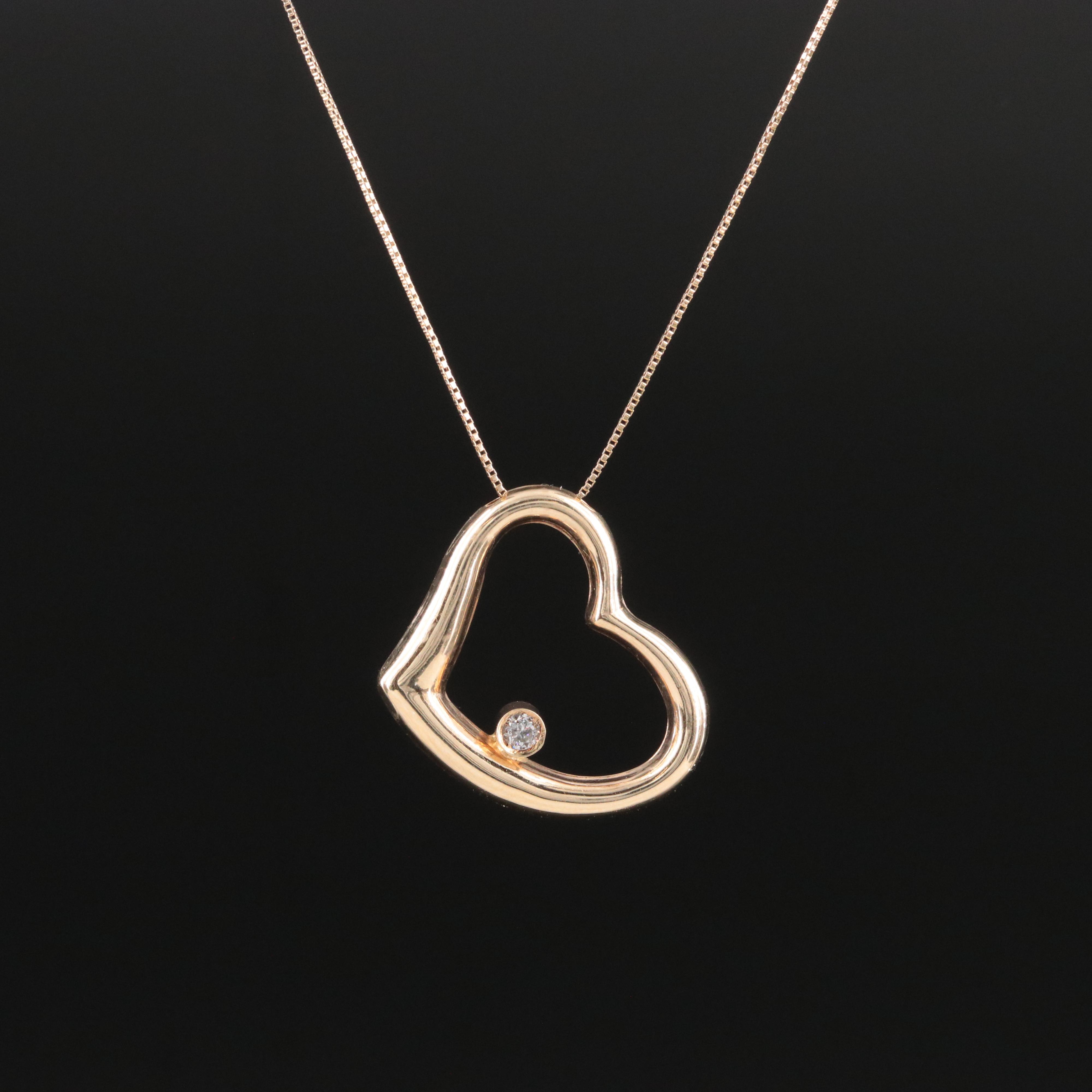 10K 0.03 CT Diamond Heart Slide Necklace