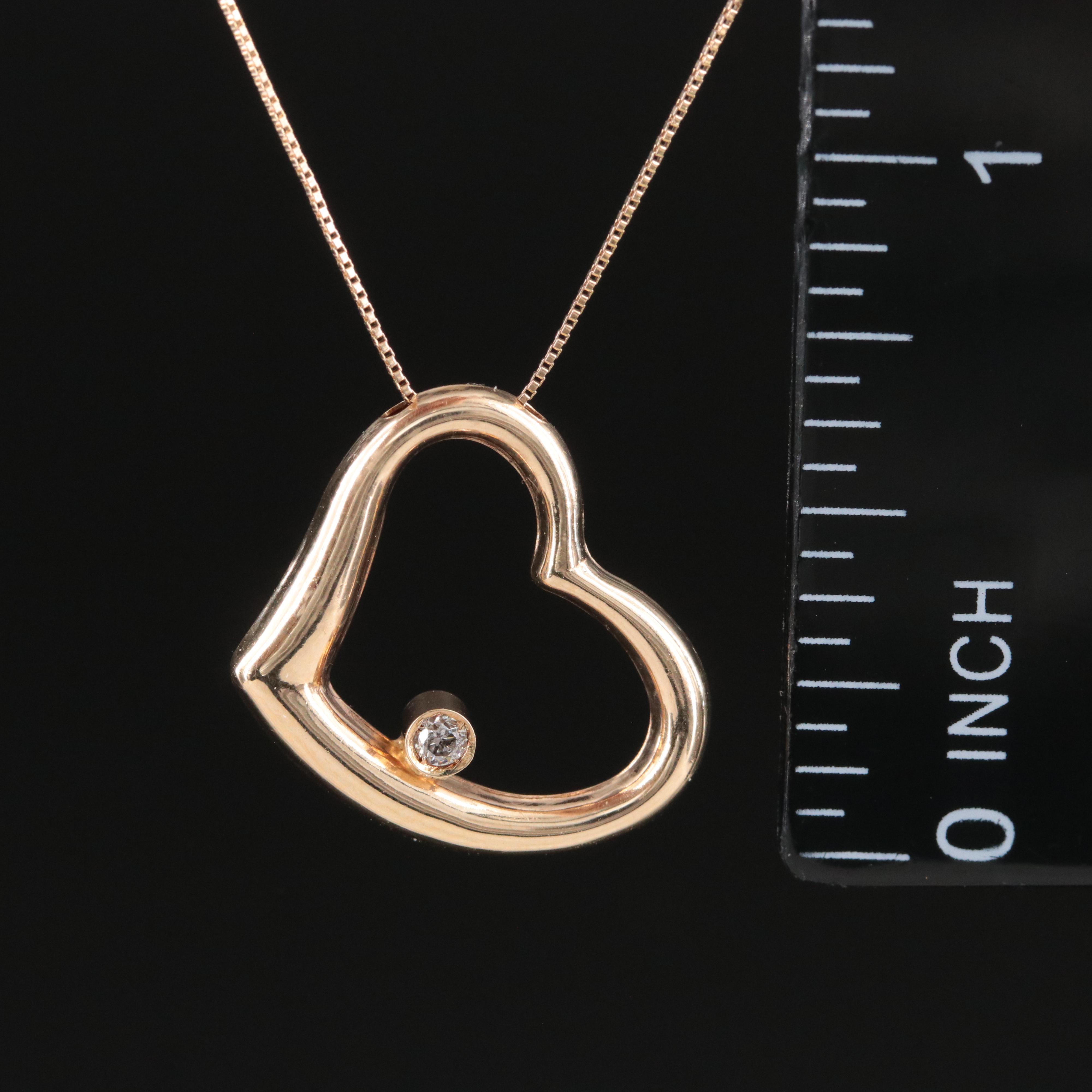 10K 0.03 CT Diamond Heart Slide Necklace