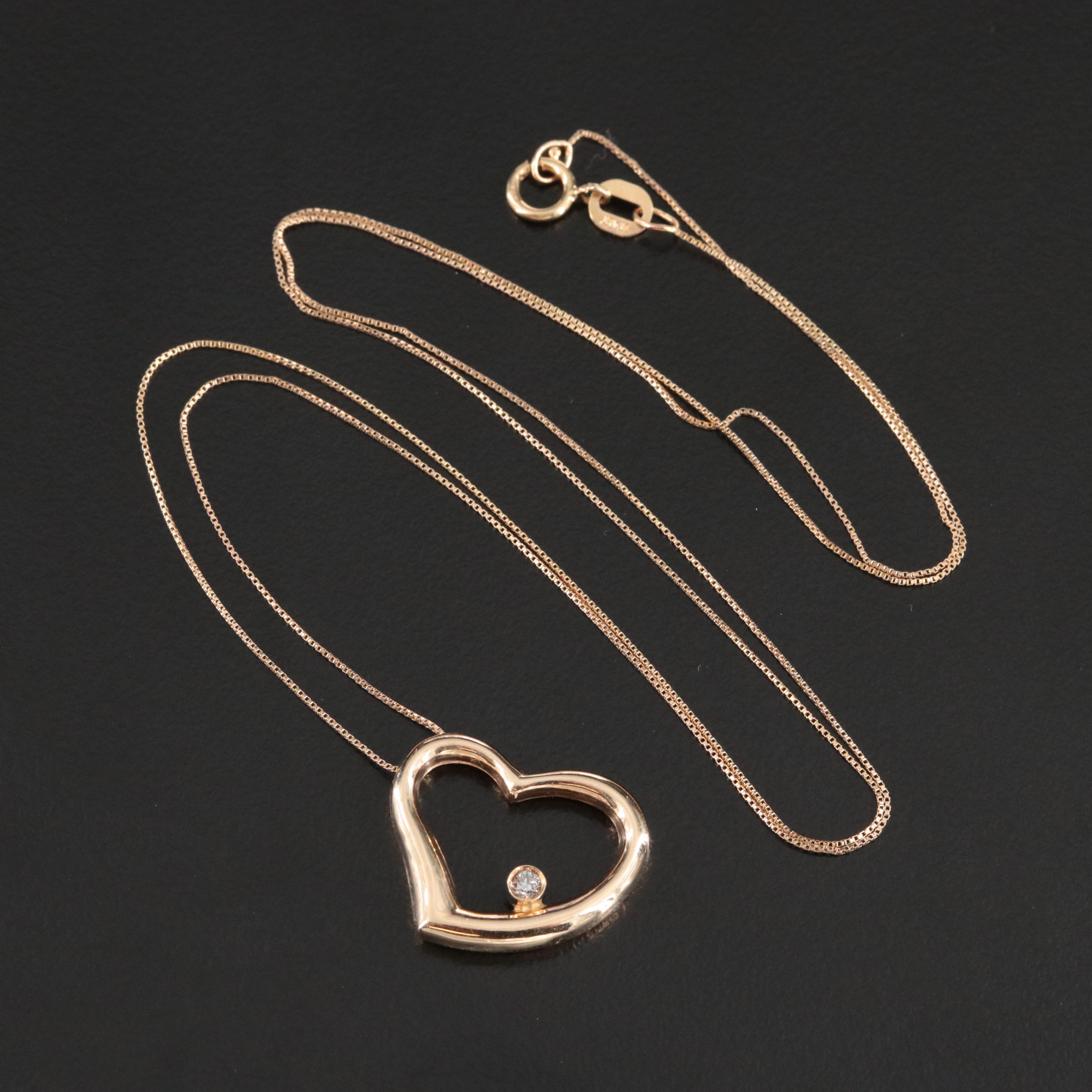 10K 0.03 CT Diamond Heart Slide Necklace